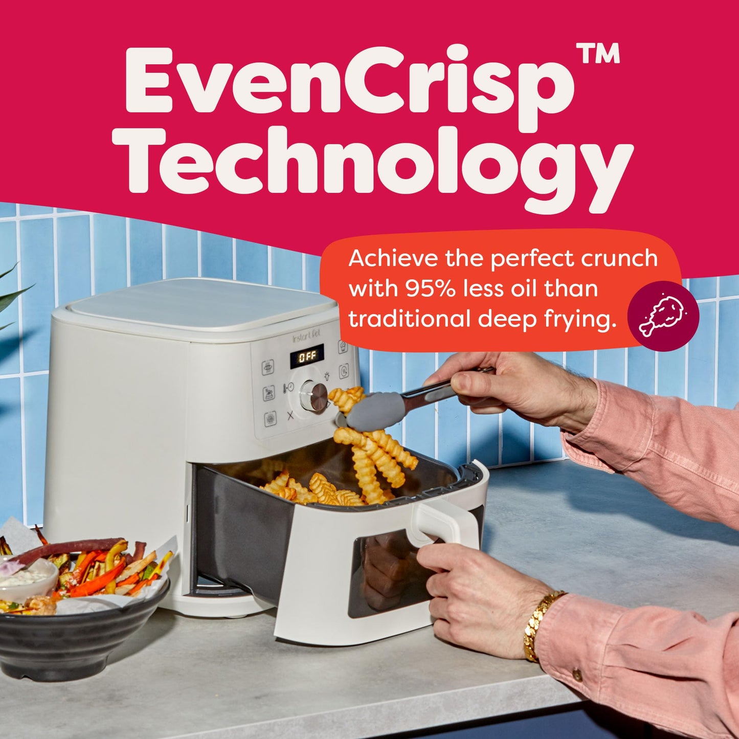 Instant Pot 4Qt VORTEX 6-in-1 Mini Air Fryer, Custom Program Options, Air Fry, Broil, Roast, Dehydrate, Bake, Reheat, Black, 4 Quarts