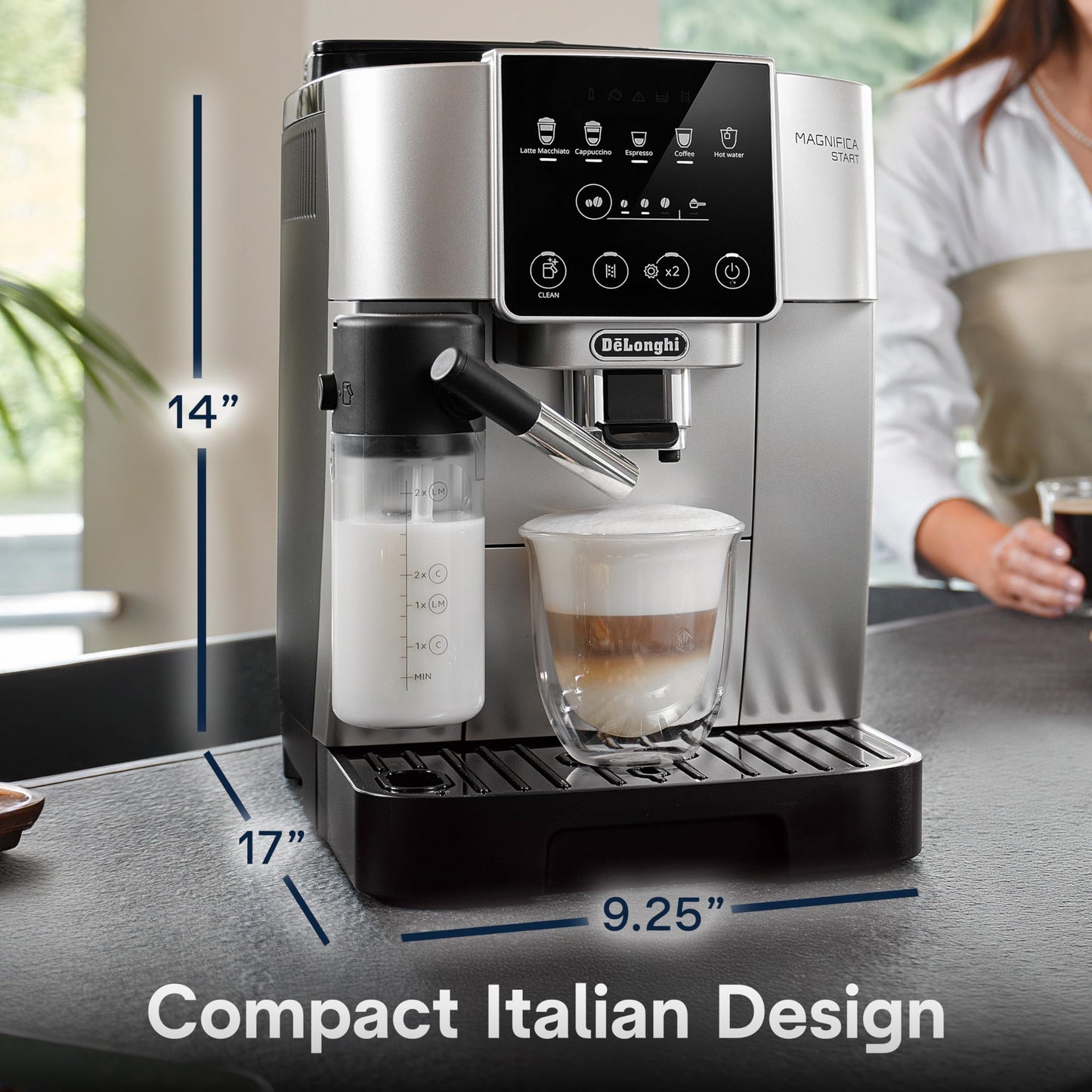 De'Longhi Magnifica Plus Fully Automatic Espresso Machine - Brew 18+ One Touch Coffee Recipes for up to 4 User Profiles, Automatic Milk Steam Wand & Built-in Grinder, Touchscreen Display