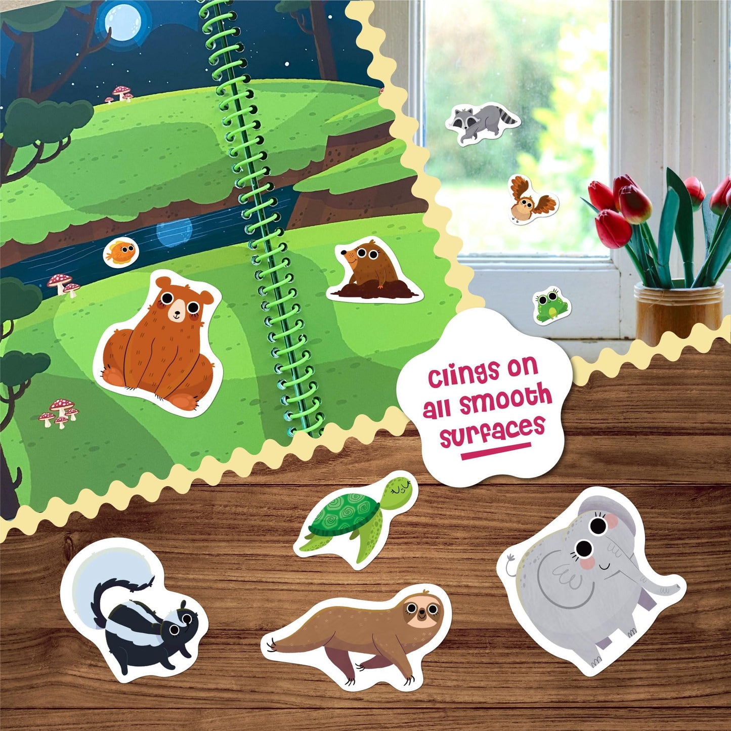 Stick4Ever Jelly Sticker Book - for Kids - Waterproof, Easy to Clean Reusable Sticker Book for Toddlers- Reusable Road Trip Activities for Kids - Stocking Stuffers for Toddlers (Forest)