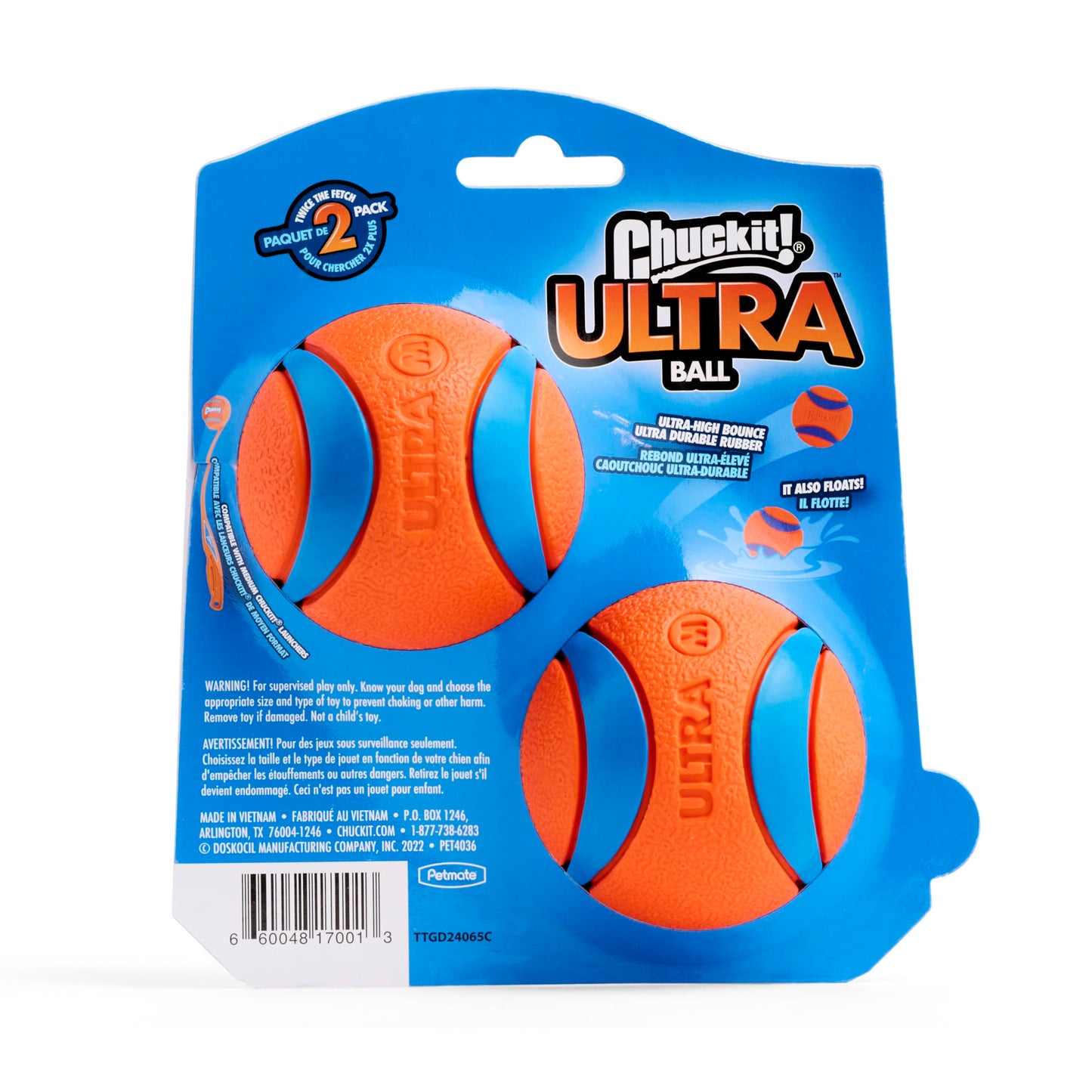 Chuckit! Ultra Ball Dog Toy - Medium Bouncy Fetch Balls For Dogs 20-60 lbs - Made from Durable Rubber - Floating Water Pet Toys - Size Medium - 2.5-inch Diameter - Pack of 2