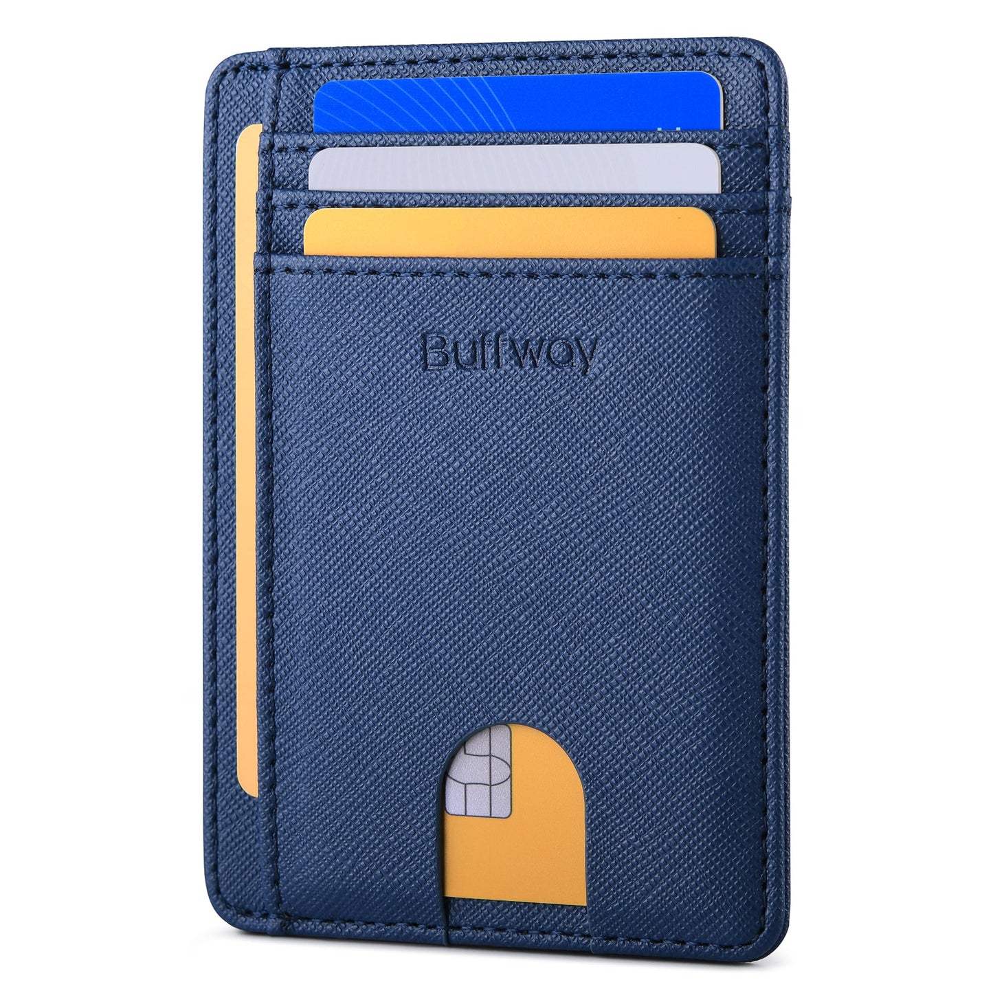 Buffway Slim Minimalist Front Pocket RFID Blocking Leather Wallets for Men and Women - Alaska Black