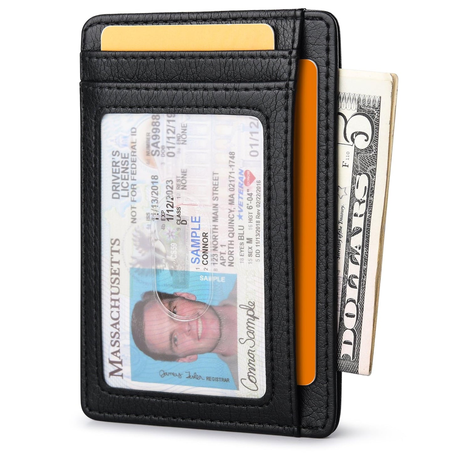 Buffway Slim Minimalist Front Pocket RFID Blocking Leather Wallets for Men and Women - Alaska Black