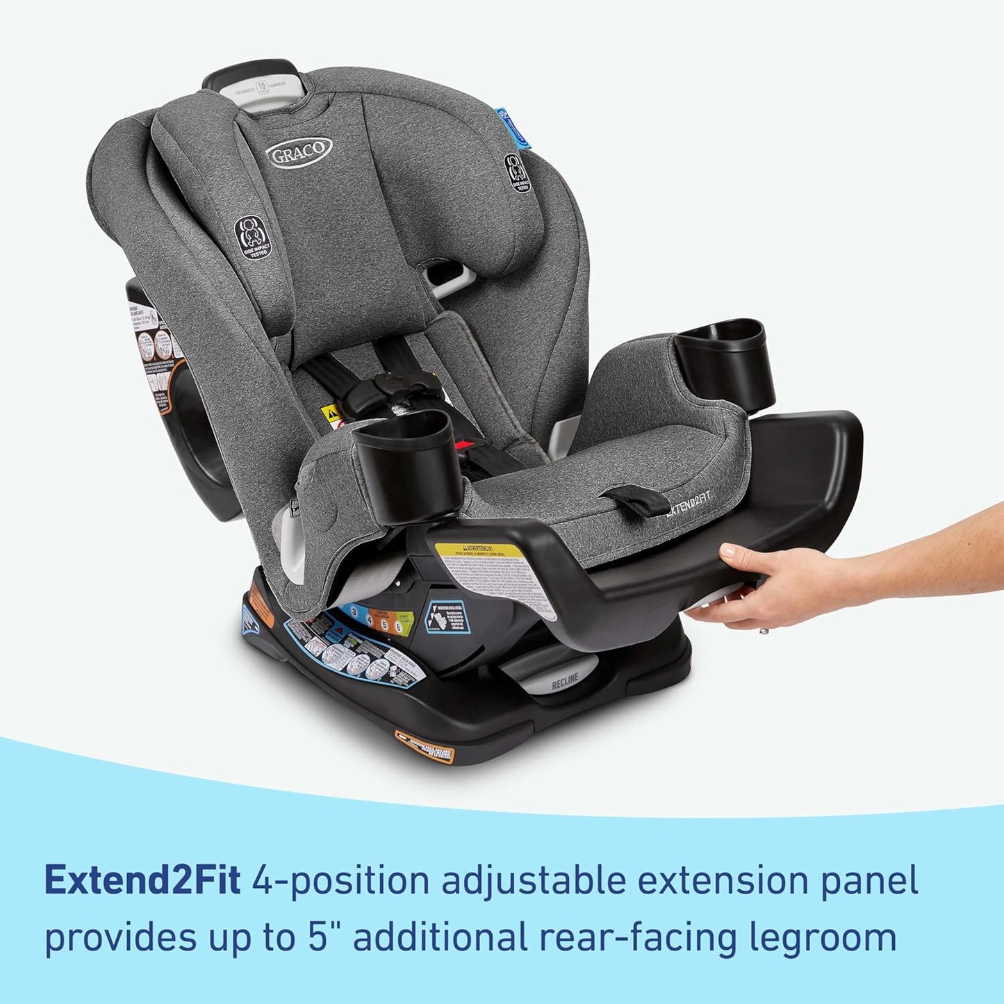 Graco Extend2Fit Convertible Baby Car Seat, Rear and Forward Facing, Adjustable Extension Panel for Extra Legroom, Gotham