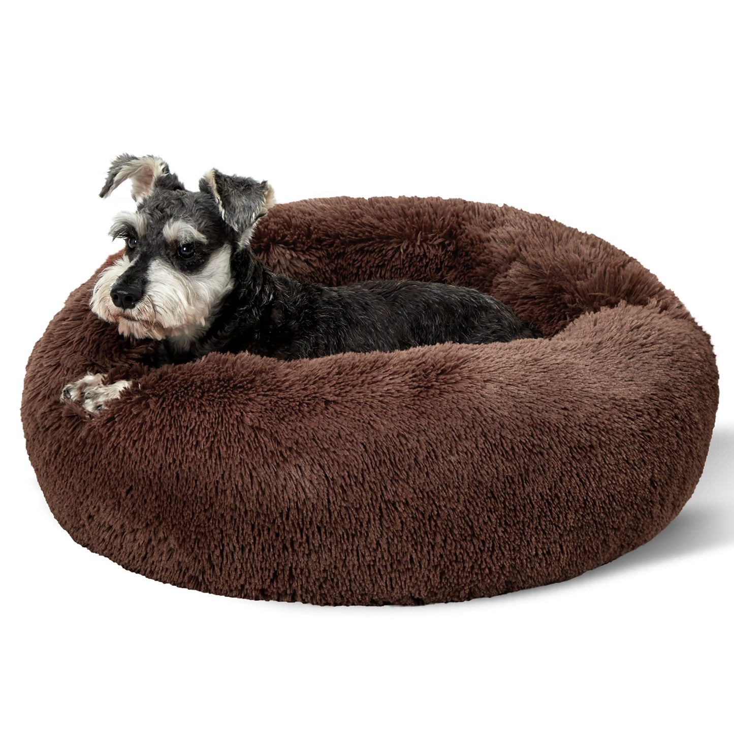 Bedsure Calming Dog Bed Medium Size Dog - Donut Washable Medium Pet Bed, 30 inches Anti-Slip Round Fluffy Plush Faux Fur Cat Bed, Fits up to 45 lbs Pets, Camel