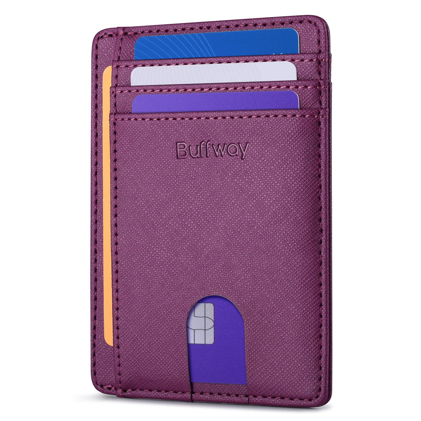 Buffway Slim Minimalist Front Pocket RFID Blocking Leather Wallets for Men and Women - Alaska Black