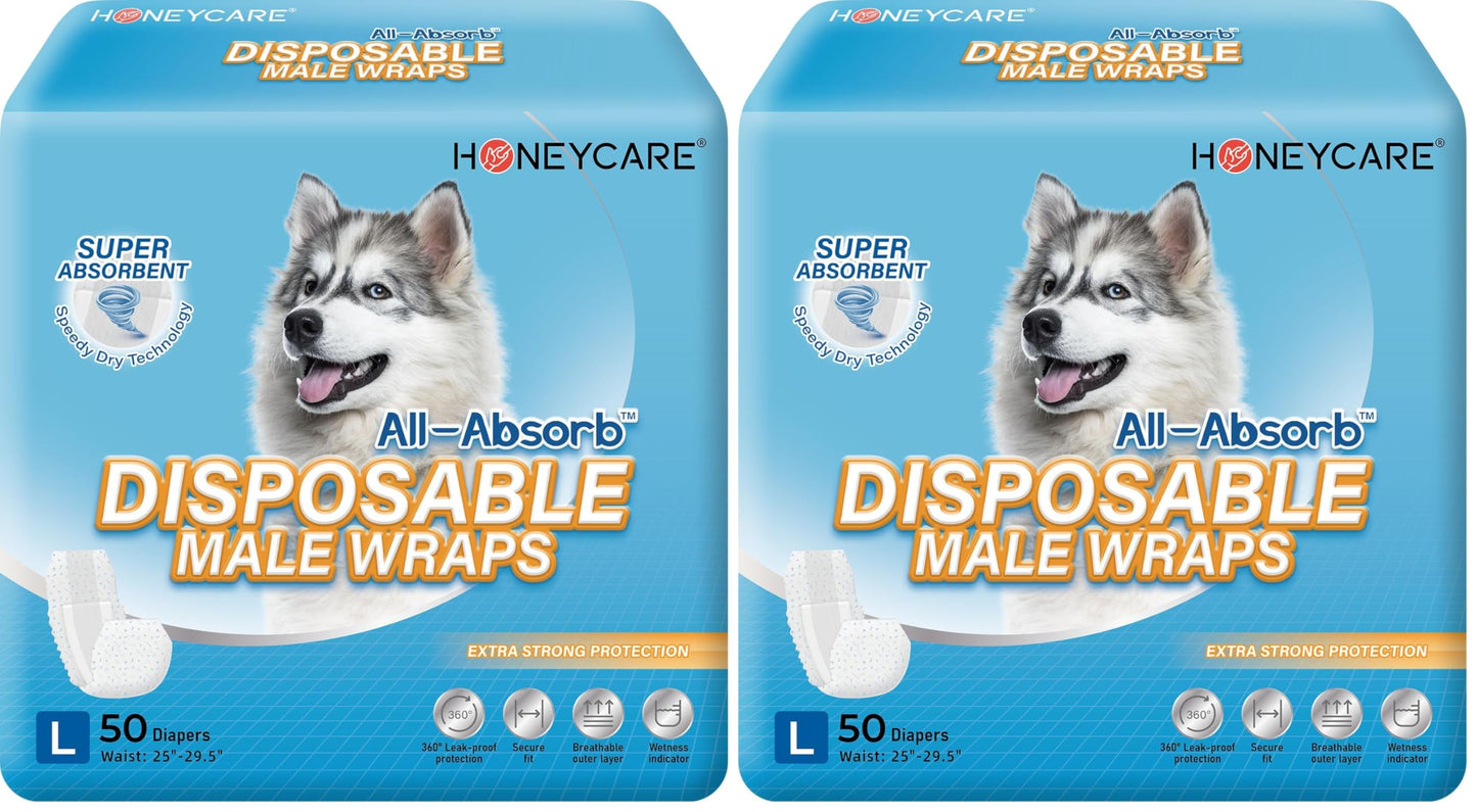 HONEY CARE All-Absorb A26 Male Dog Wrap, 50 Count, Small