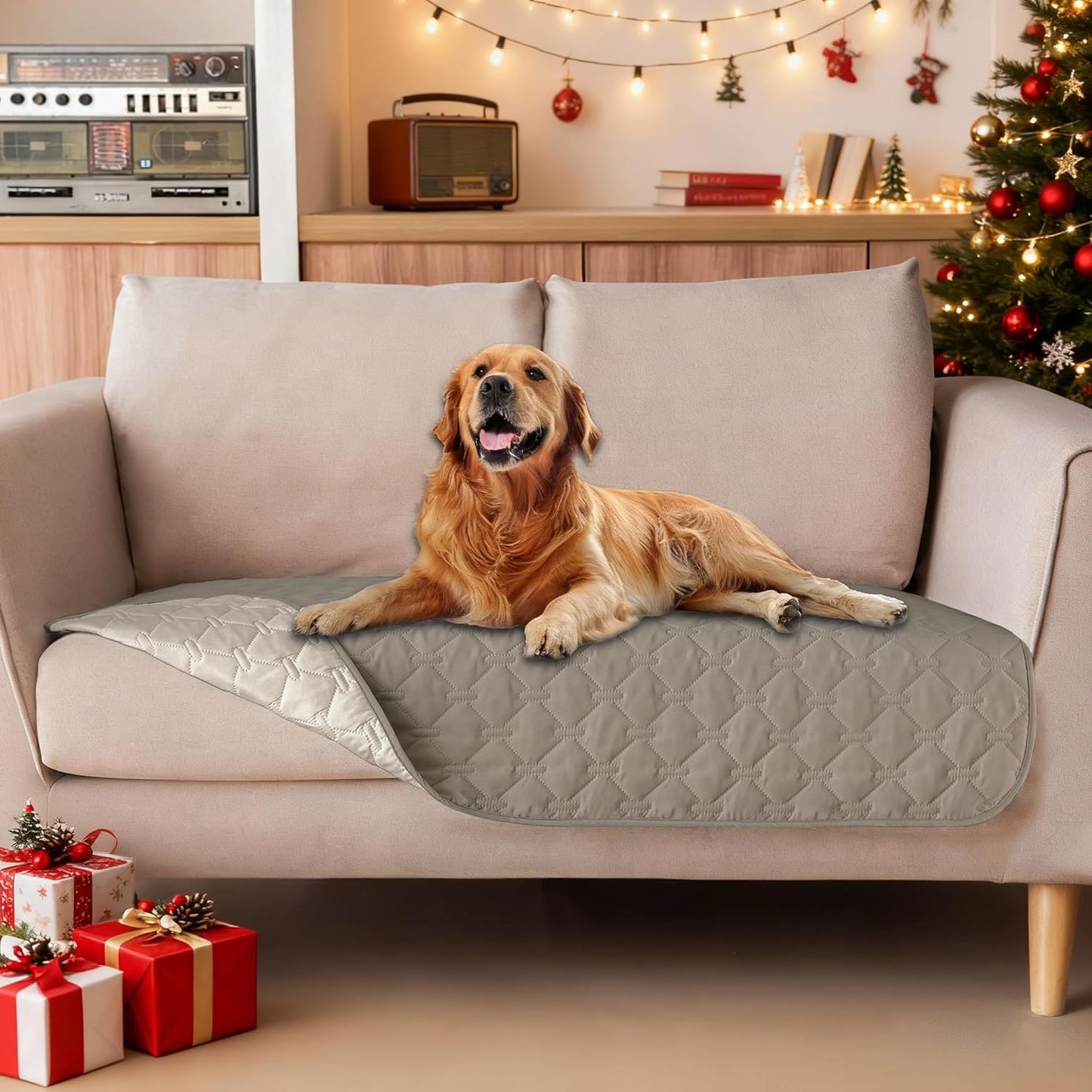 gogobunny 3X Stronger Waterproof Pet Blanket, Scratch Proof Furniture Protector for Dogs Cats, Reversible Cover 30x70 Inch, Dark Grey/Light Grey