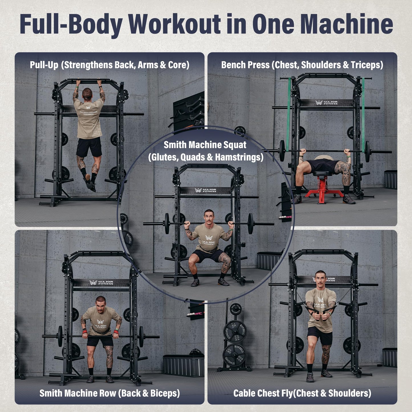 Major Fitness Drone2 Advanced Training Smith Machines– All-in-One Home Gym Squat Rack with Aluminum Pulley Set , Weight Bar, Dual LAT Pull-Down Systems & Cable Crossover Machine for Full-Body Workouts