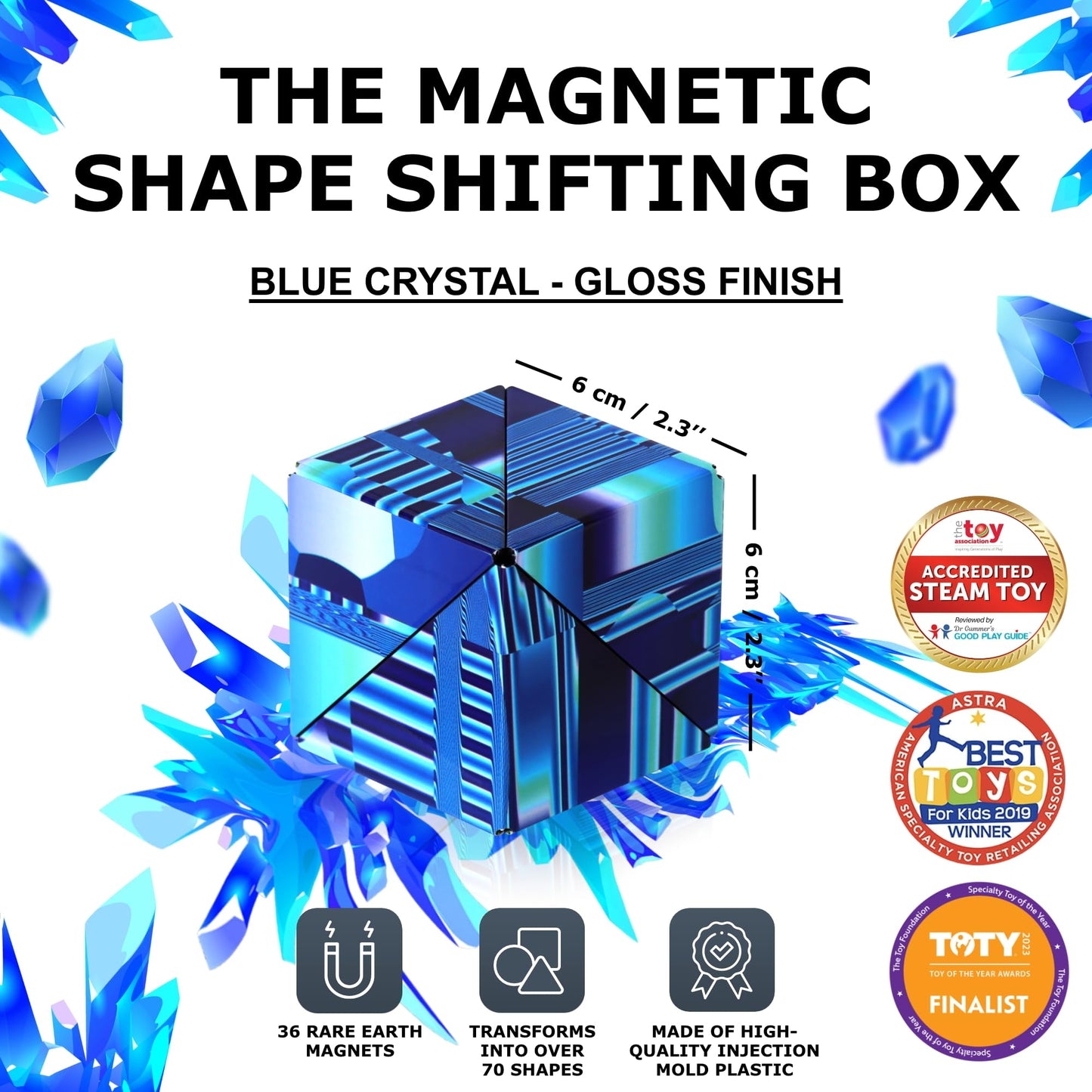 SHASHIBO Shape Shifting Box - Award-Winning Fidget Toy w/ 36 Rare Earth Magnets - Fidget Cube Transforms Into Over 70 Shapes, Sensory Toy Gift for Kids, Teens, and Adults (Vapor)