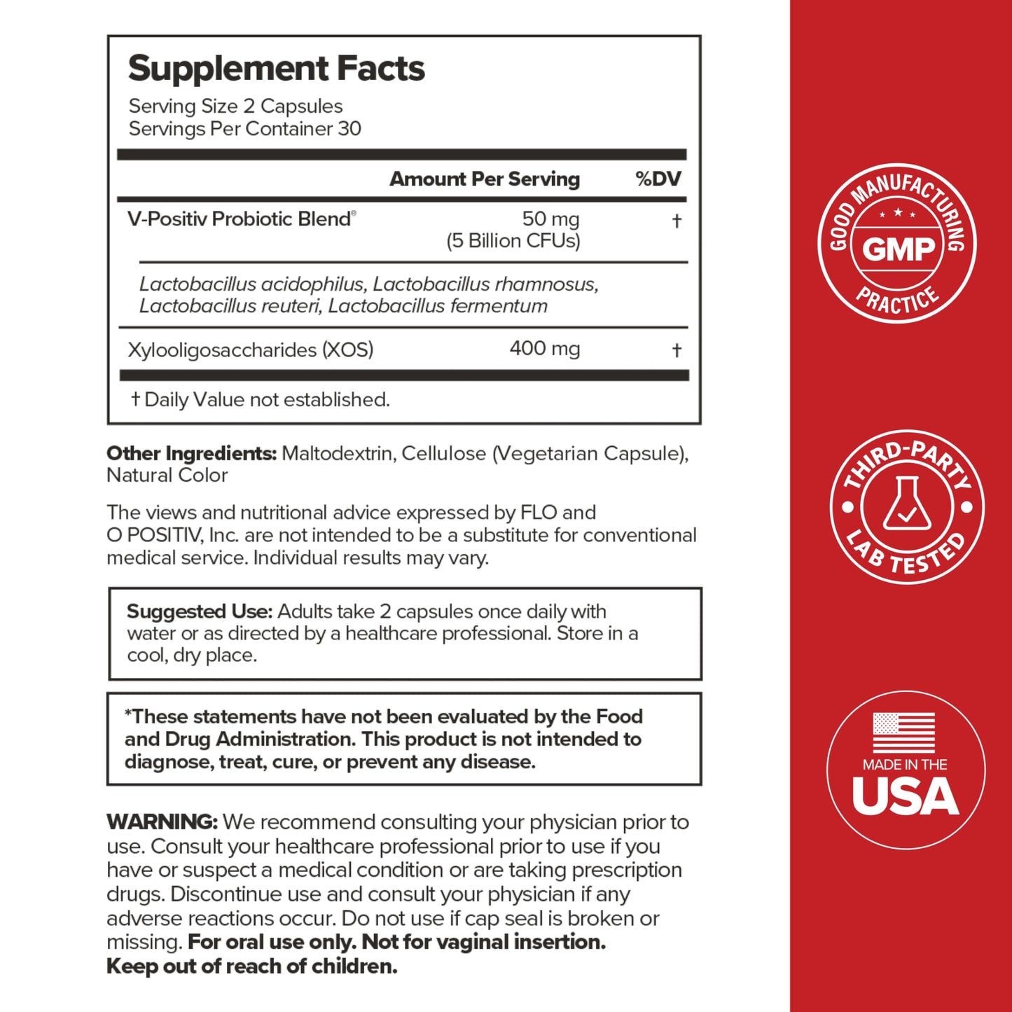 O Positiv URO Vaginal Probiotics for Women pH Balance with Prebiotics & Lactobacillus – Vaginal Health Supplement – Promote Healthy Vaginal Odor & Flora, 60 Count (Pack of 1), 1 Month Supply