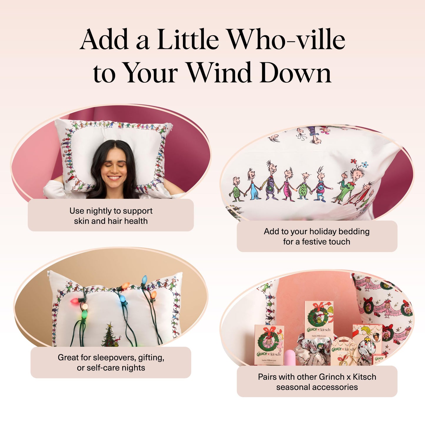 Kitsch x Elf North Pole - Satin Pillowcase with Zipper for Hair & Skin – Softer Than Silk, Cooling Pillow case, Wrinkle-Free, Machine Washable, Queen/Standard (19x26)