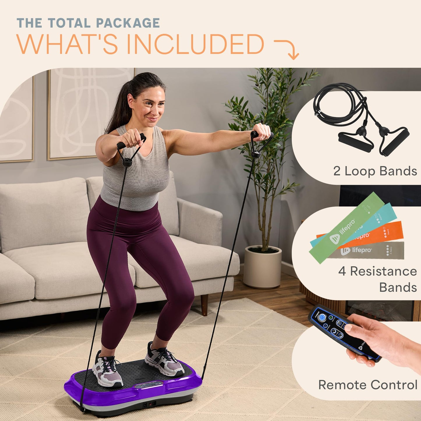 Lifepro Waver Vibration Plate Exercise Machine for Lymphatic Drainage, Muscle Activation, Full-Body Workout Vibrating Platform with Loop Bands, Fitness Equipment for Strength Toning & Fat Loss