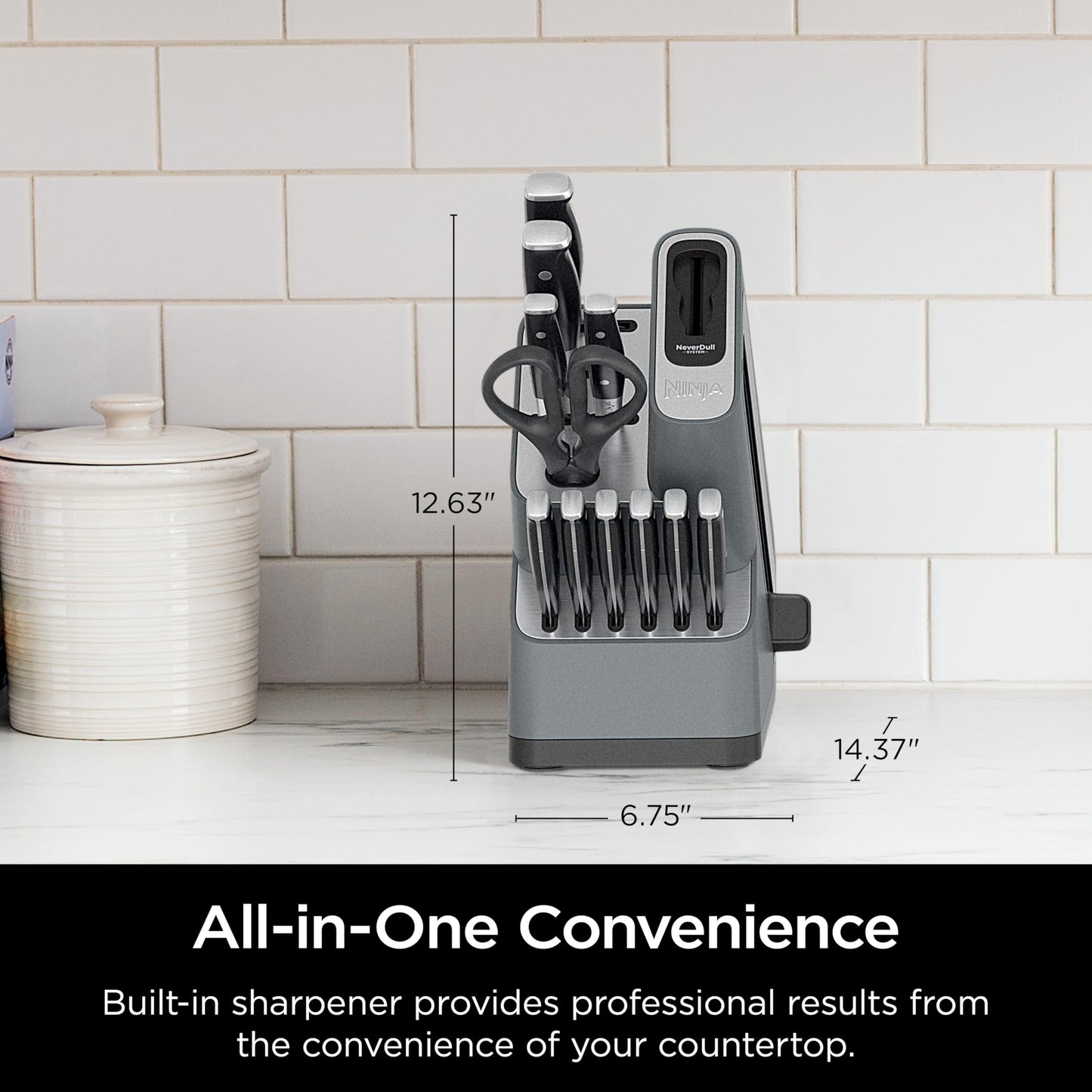 Ninja Knife Set, Knife Sharpener, Knife Block Set, Stainless Steel Knives, 14 Piece Set, Steak Knives, Chef Knives and More, Foodi NeverDull, Black, K32014