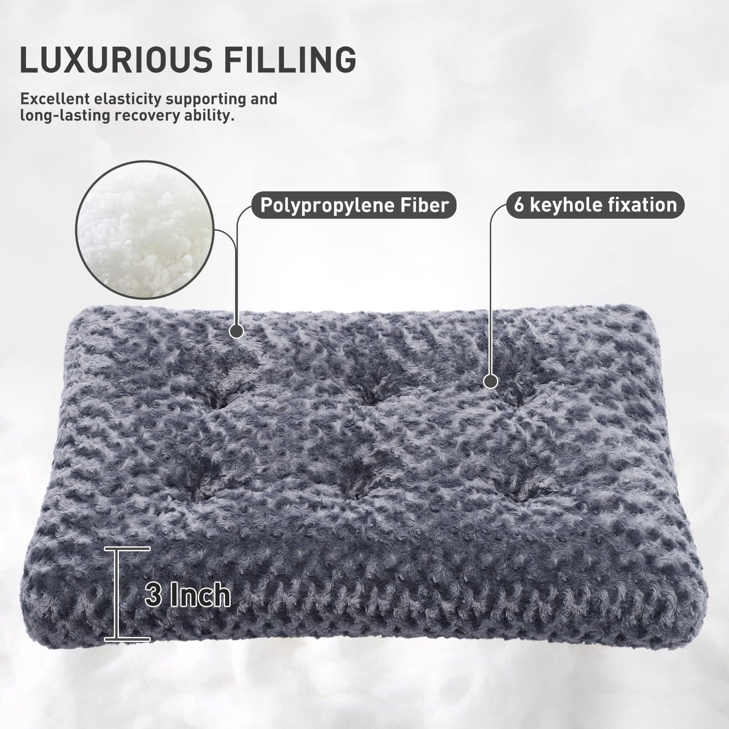 KSIIA Washable Dog Bed Deluxe Plush Dog Crate Beds Comfy Kennel Pad Anti-Slip Pet Sleeping Mat for Large, Jumbo, Medium, Small Dogs Breeds, 35" x 23", Gray