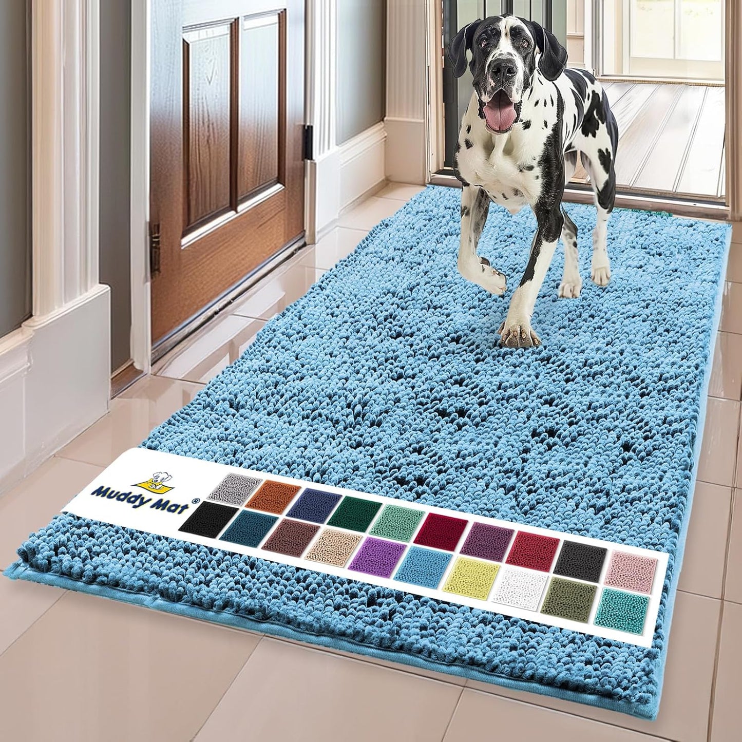 Muddy Mat® Shown on TV Super Absorbent Microfiber Dog Door Mat for Muddy Paws, Non-Slip Washable Pet Rug, Quick Dry Chenille Entryway Carpet, Machine Washable Indoor Outdoor mat, Grey 30"x19"