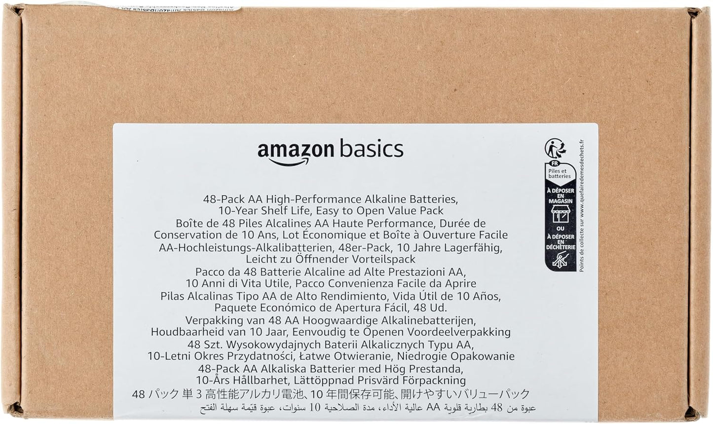 Amazon Basics 100-Pack AA Alkaline High-Performance Batteries, 1.5 Volt, 10-Year Shelf Life