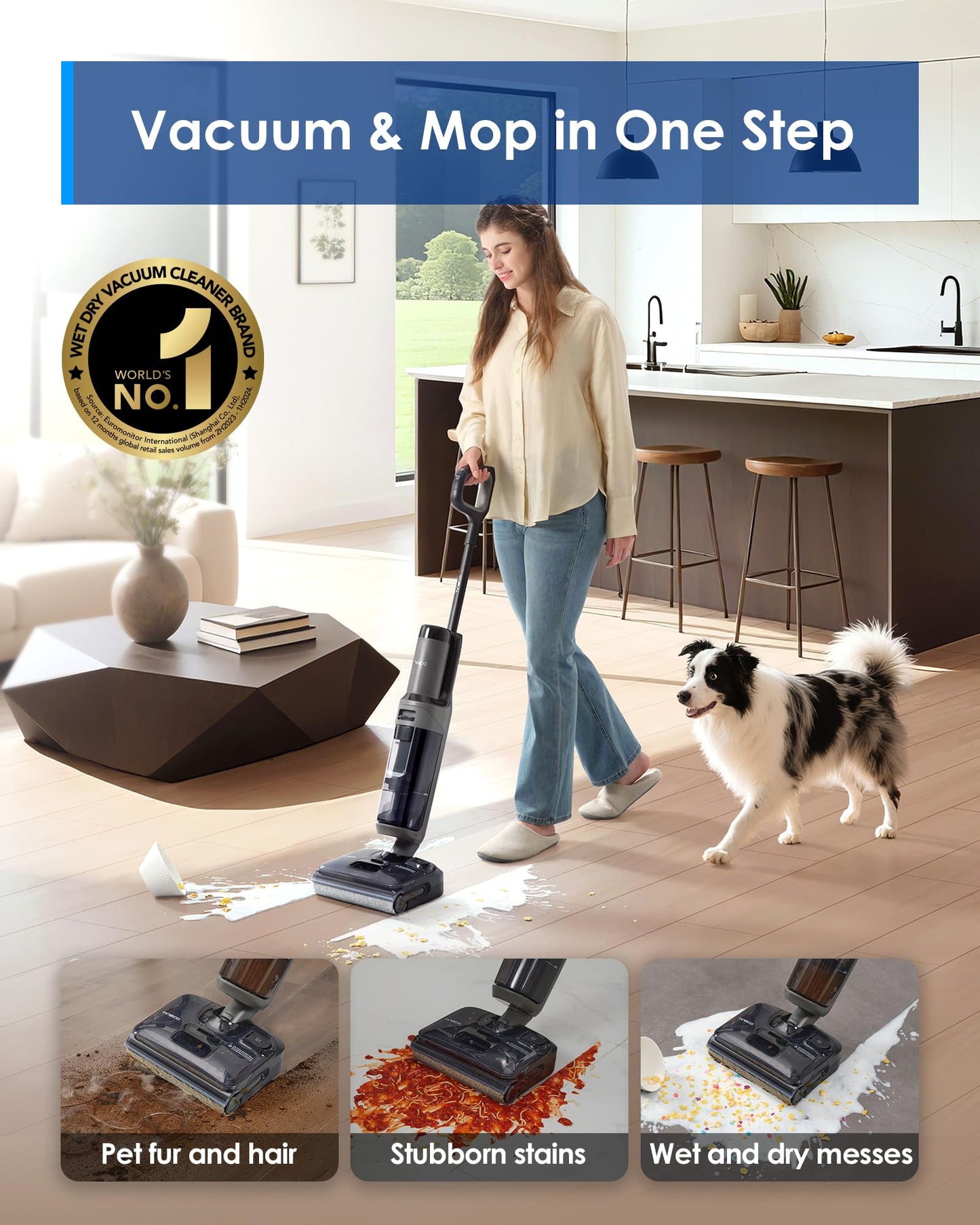 Tineco iFLOOR 3 Breeze Complete Wet Dry Vacuum Cordless Floor Cleaner and Mop One-Step Cleaning for Hard Floors