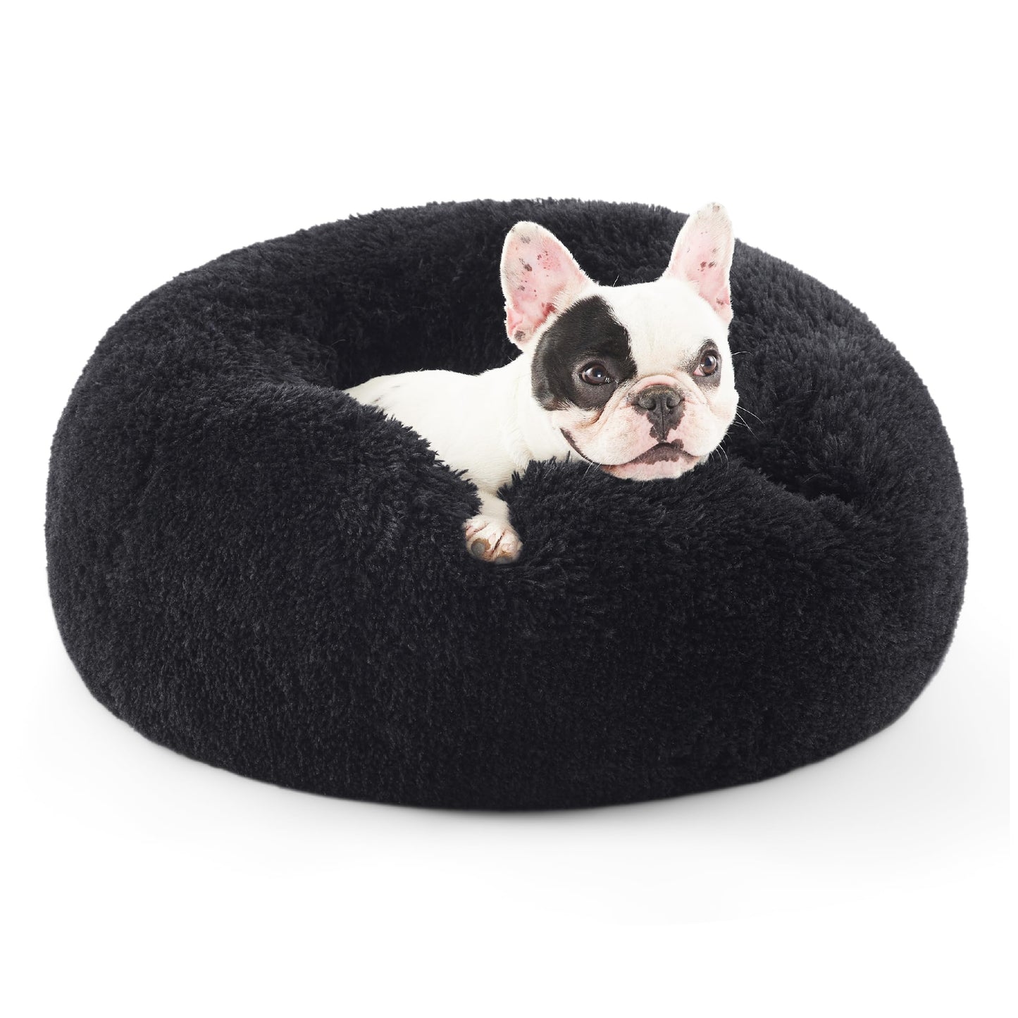 Bedsure Calming Dog Bed Medium Size Dog - Donut Washable Medium Pet Bed, 30 inches Anti-Slip Round Fluffy Plush Faux Fur Cat Bed, Fits up to 45 lbs Pets, Camel
