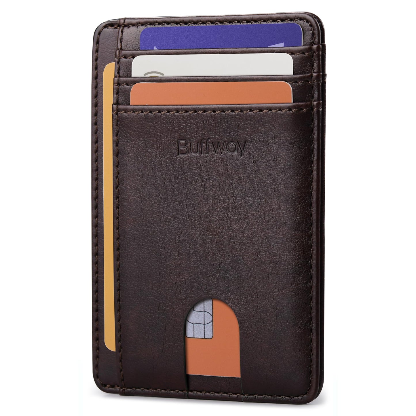 Buffway Slim Minimalist Front Pocket RFID Blocking Leather Wallets for Men and Women - Alaska Black