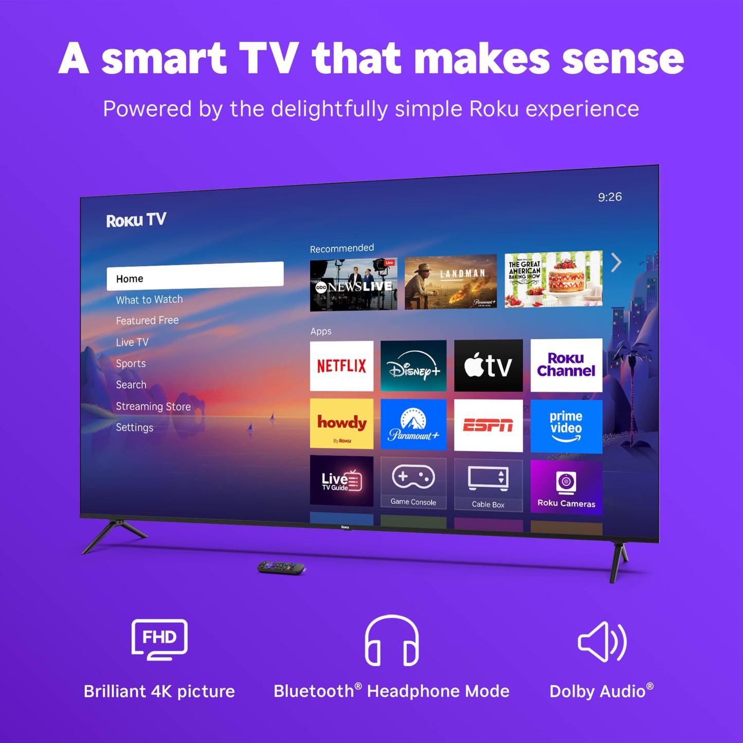 Roku Smart TV 2025 – 50-Inch Select Series, 4K HDR TV – RokuTV with Enhanced Voice Remote – Flat Screen LED Television with Wi-Fi for Streaming Live Local News, Sports, Family Entertainment