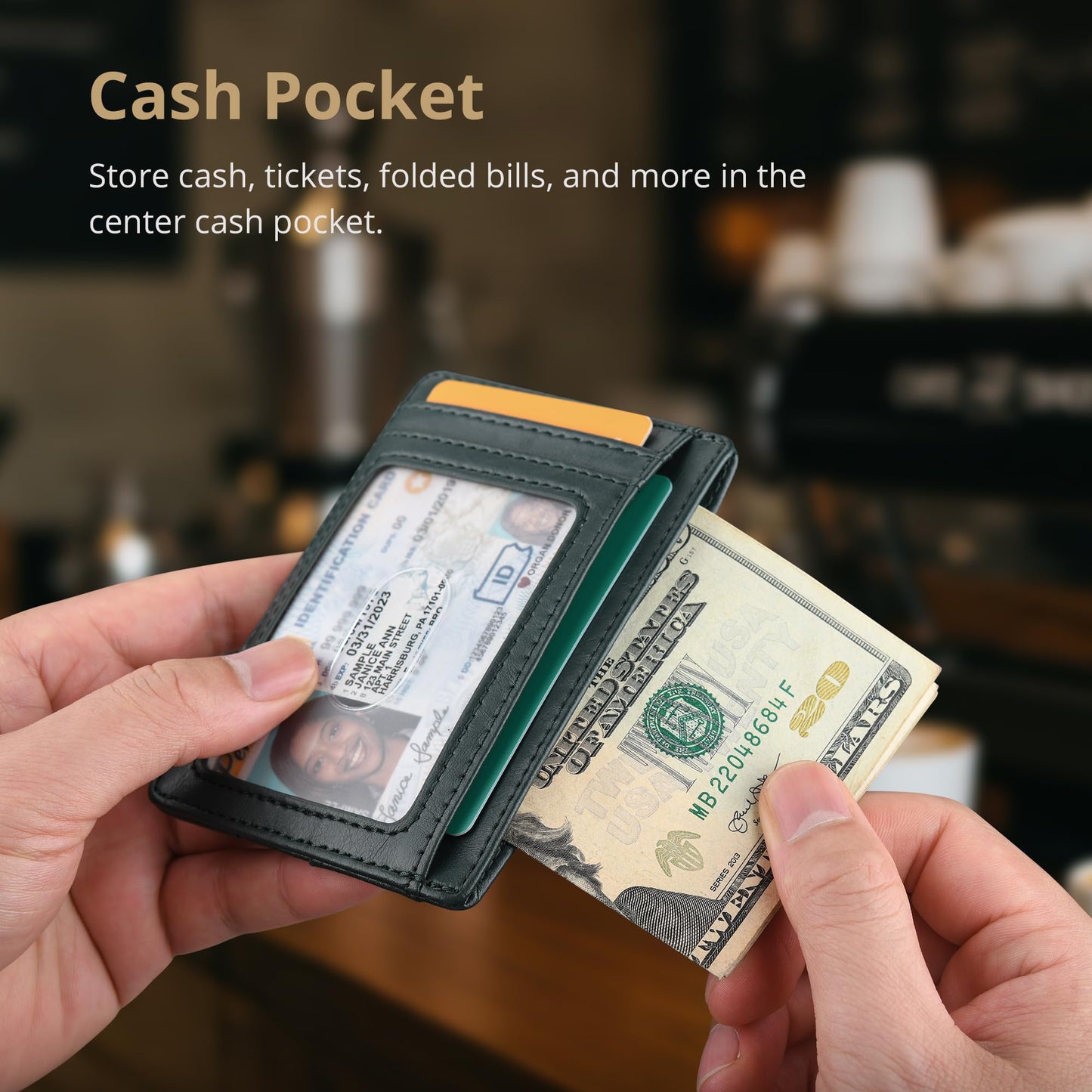 Buffway Slim Minimalist Front Pocket RFID Blocking Leather Wallets for Men and Women - Alaska Black