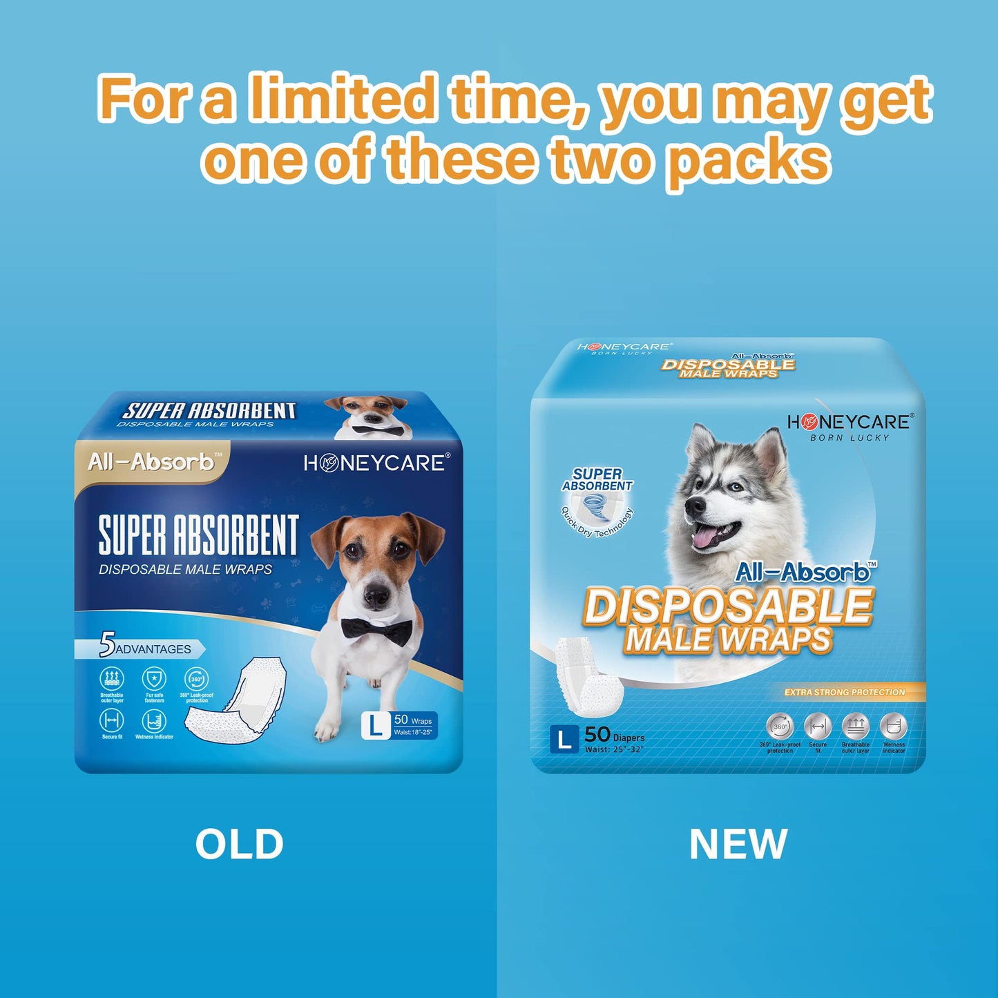 HONEY CARE All-Absorb A26 Male Dog Wrap, 50 Count, Small