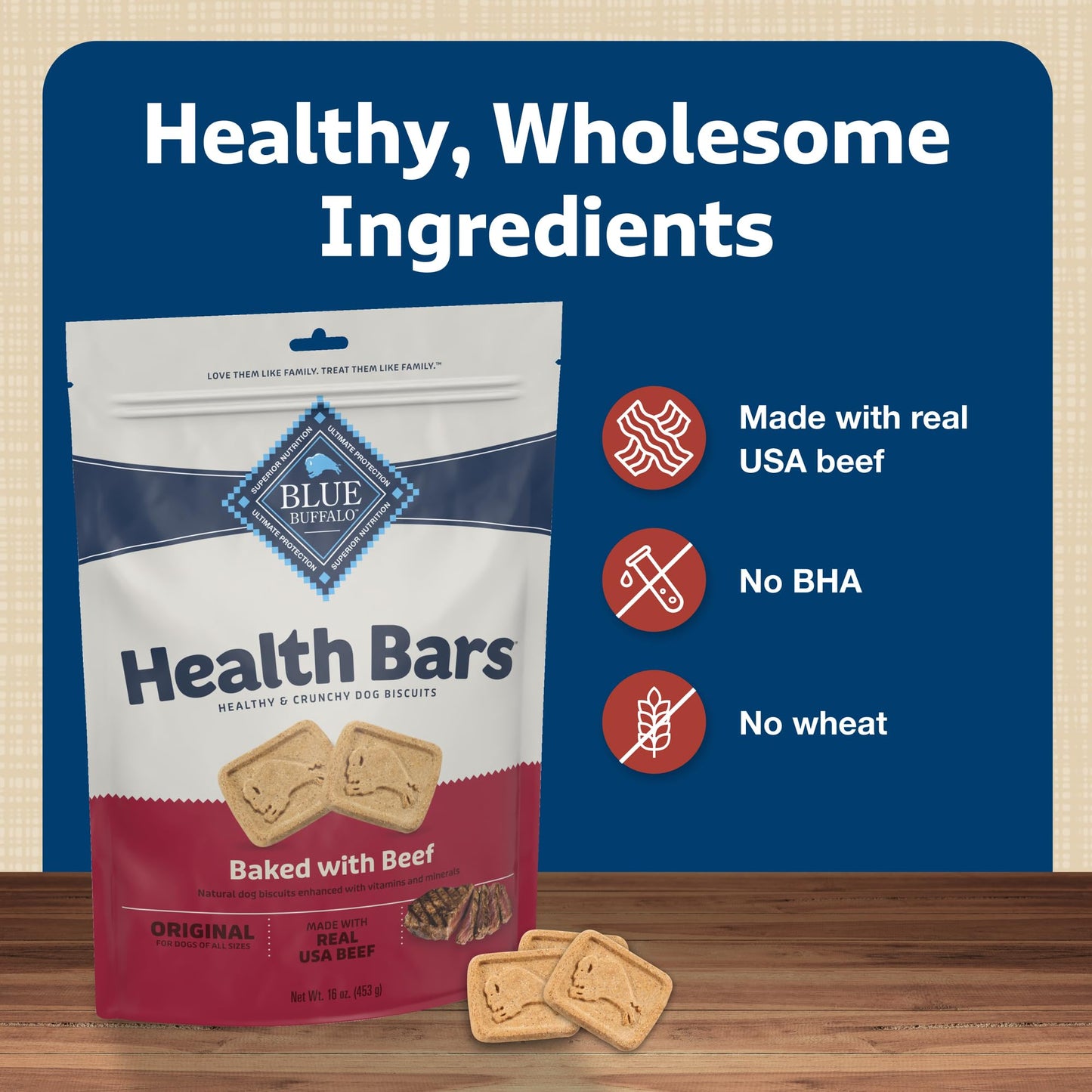 Blue Buffalo Health Bars Crunchy Dog Biscuits, Oven-Baked With Natural Ingredients, Pumpkin & Cinnamon, 16-oz Bag