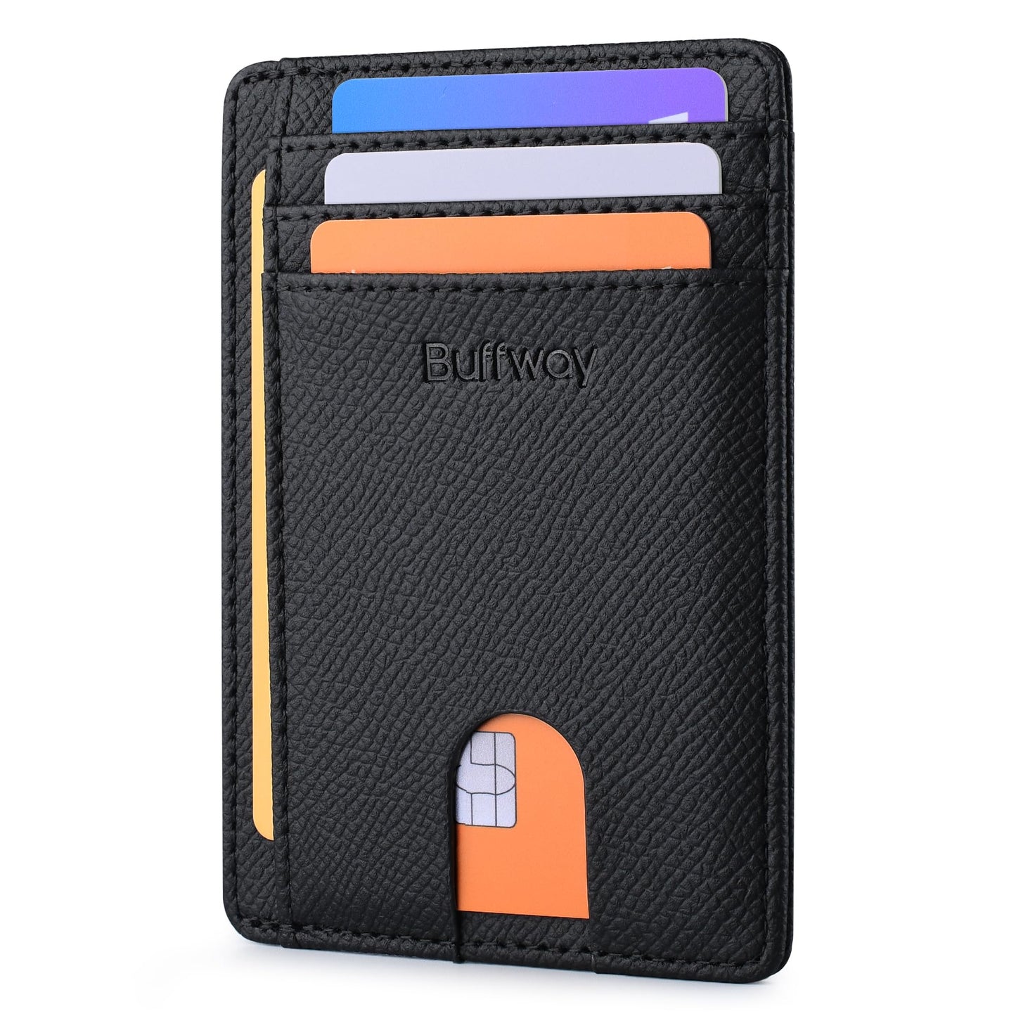 Buffway Slim Minimalist Front Pocket RFID Blocking Leather Wallets for Men and Women - Alaska Black