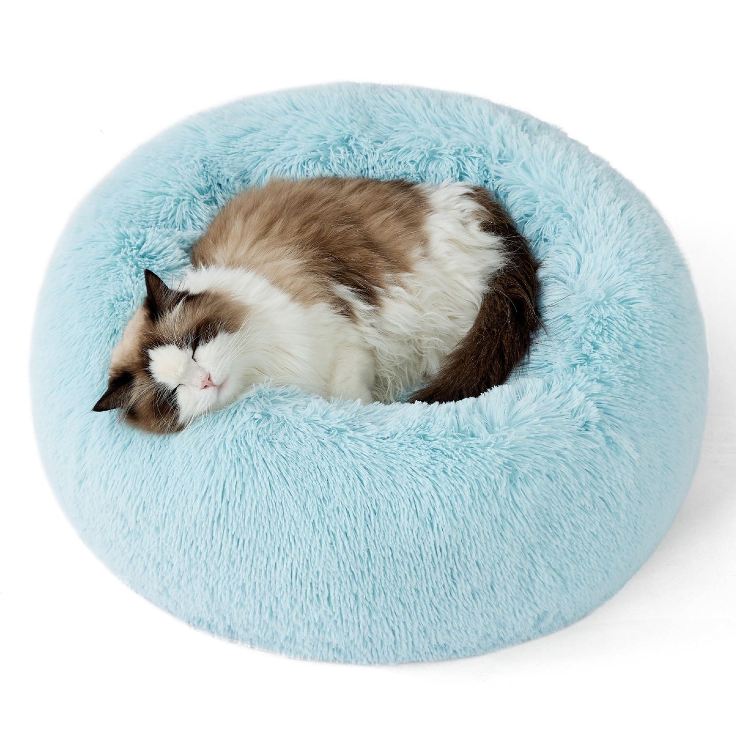 Bedsure Calming Dog Bed Medium Size Dog - Donut Washable Medium Pet Bed, 30 inches Anti-Slip Round Fluffy Plush Faux Fur Cat Bed, Fits up to 45 lbs Pets, Camel