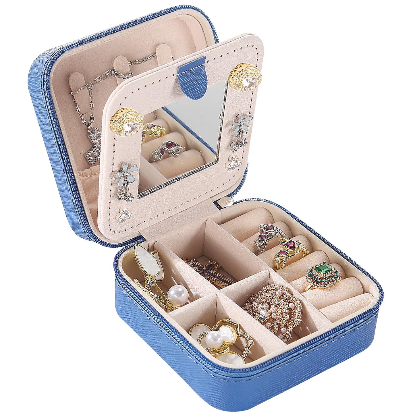 KElofoN Travel jewelry case Travel jewelry box Travel Jewelry Organizer Small box Gift for Girls Women with Mirror(Green)