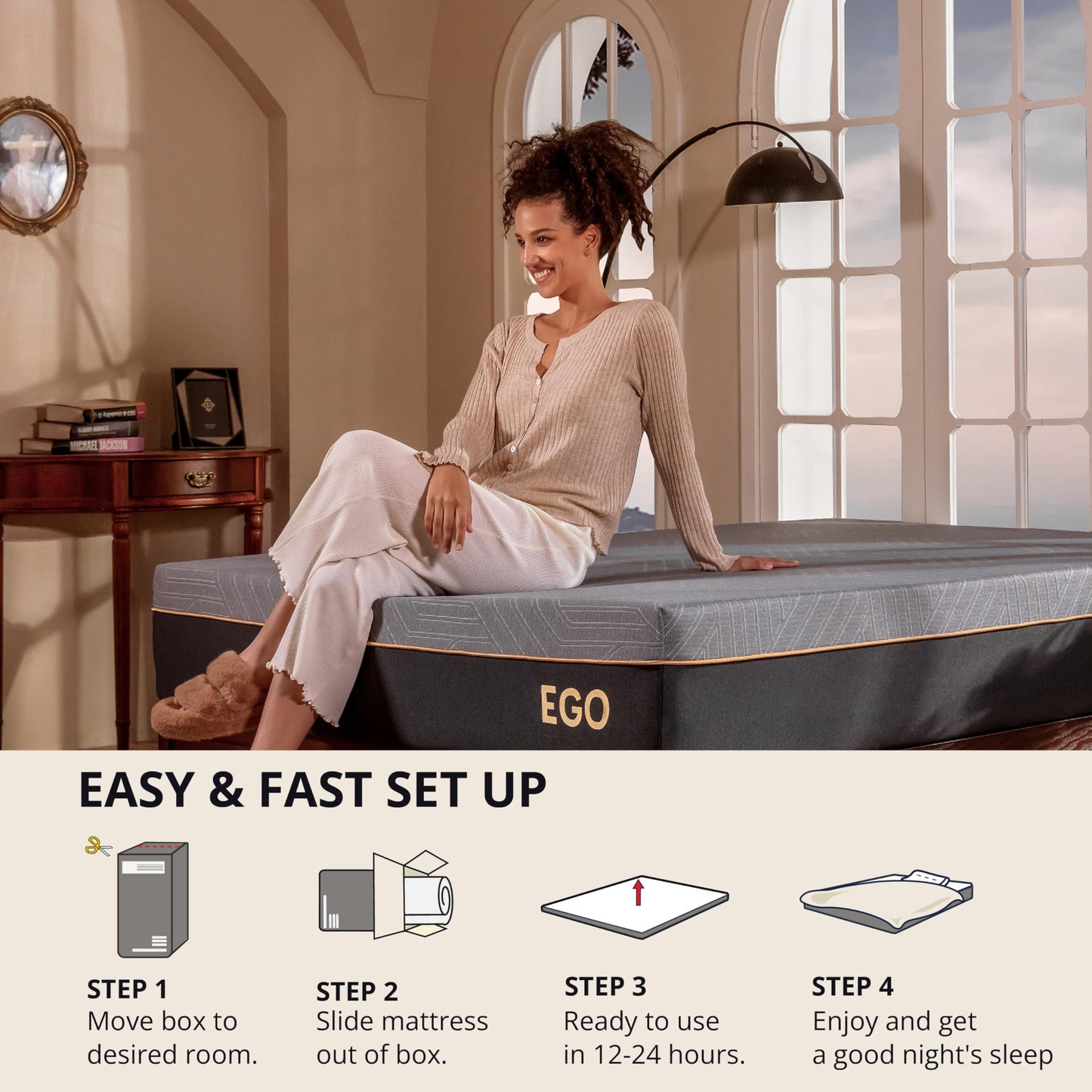 EGOHOME 14 Inch King Size Memory Foam Mattress for Back Pain, Cooling Copper Gel Bed in a Box, Foam Made in USA, CertiPUR-US Certified, Therapeutic Medium Firm, 76x80x14 Black