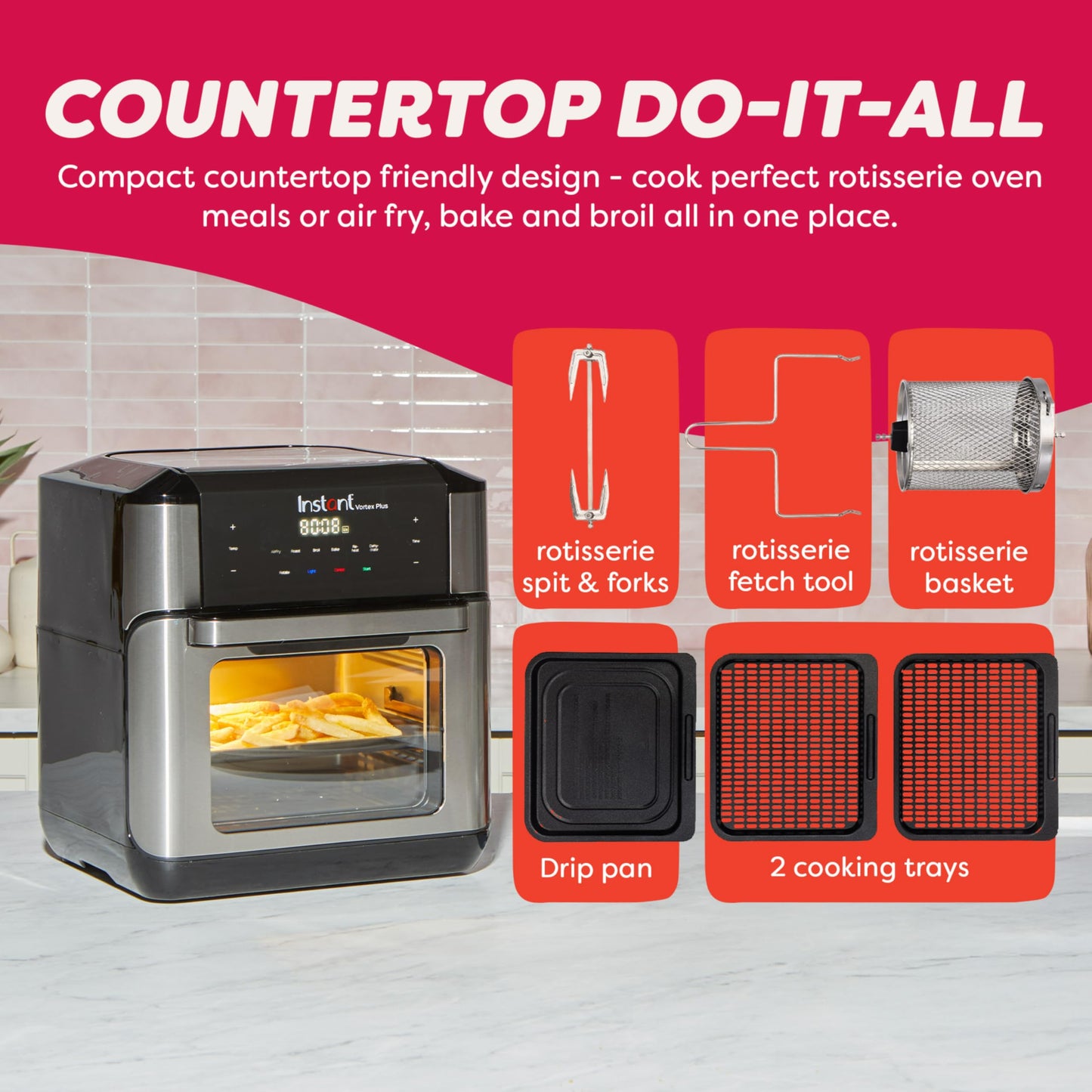 Instant Pot 4Qt VORTEX 6-in-1 Mini Air Fryer, Custom Program Options, Air Fry, Broil, Roast, Dehydrate, Bake, Reheat, Black, 4 Quarts