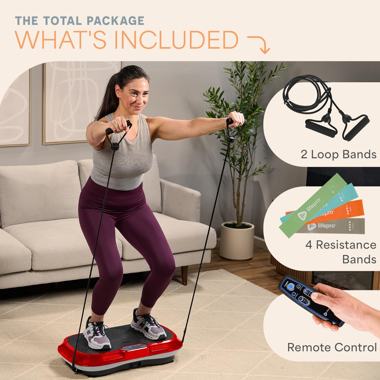 Lifepro Waver Vibration Plate Exercise Machine for Lymphatic Drainage, Muscle Activation, Full-Body Workout Vibrating Platform with Loop Bands, Fitness Equipment for Strength Toning & Fat Loss