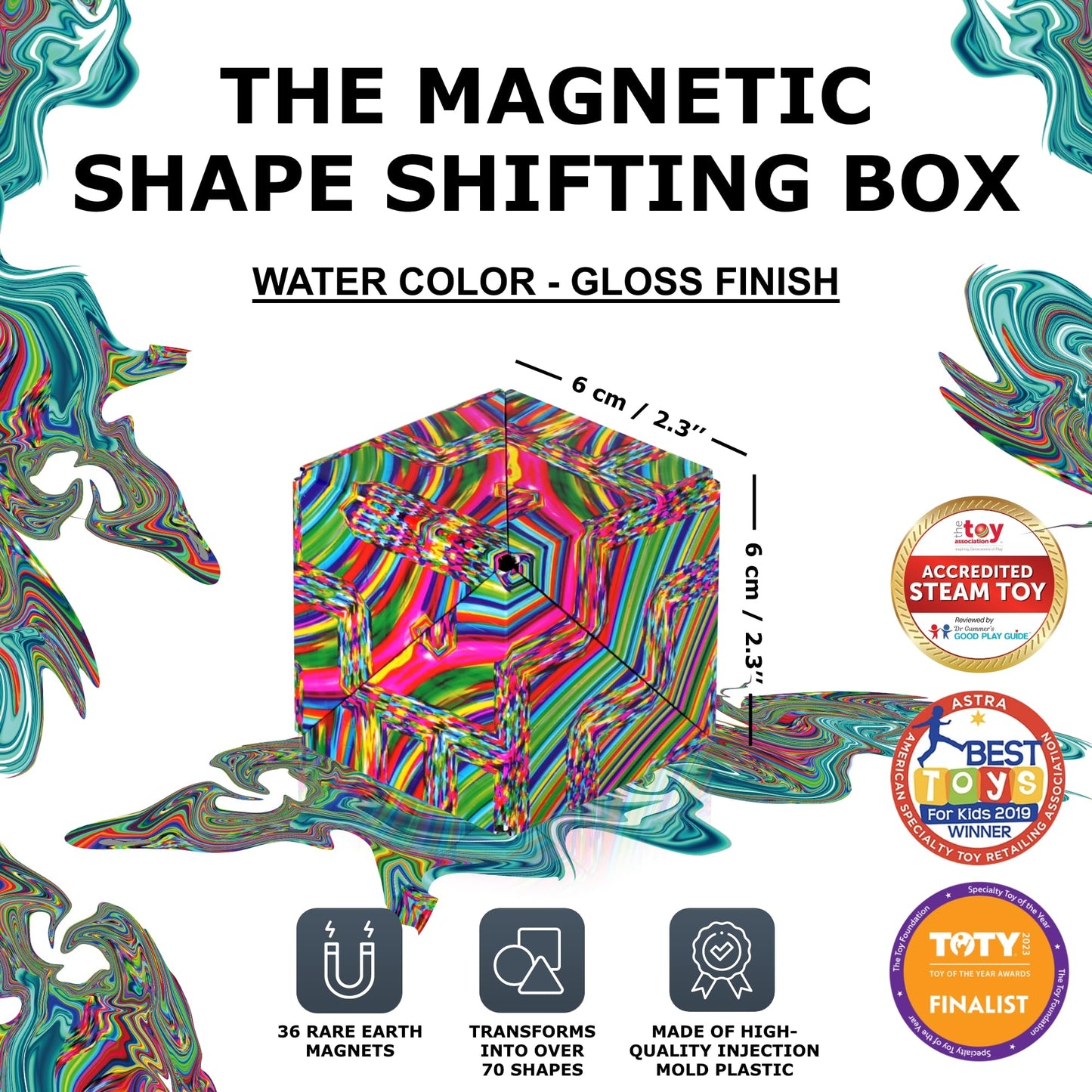 SHASHIBO Shape Shifting Box - Award-Winning Fidget Toy w/ 36 Rare Earth Magnets - Fidget Cube Transforms Into Over 70 Shapes, Sensory Toy Gift for Kids, Teens, and Adults (Vapor)