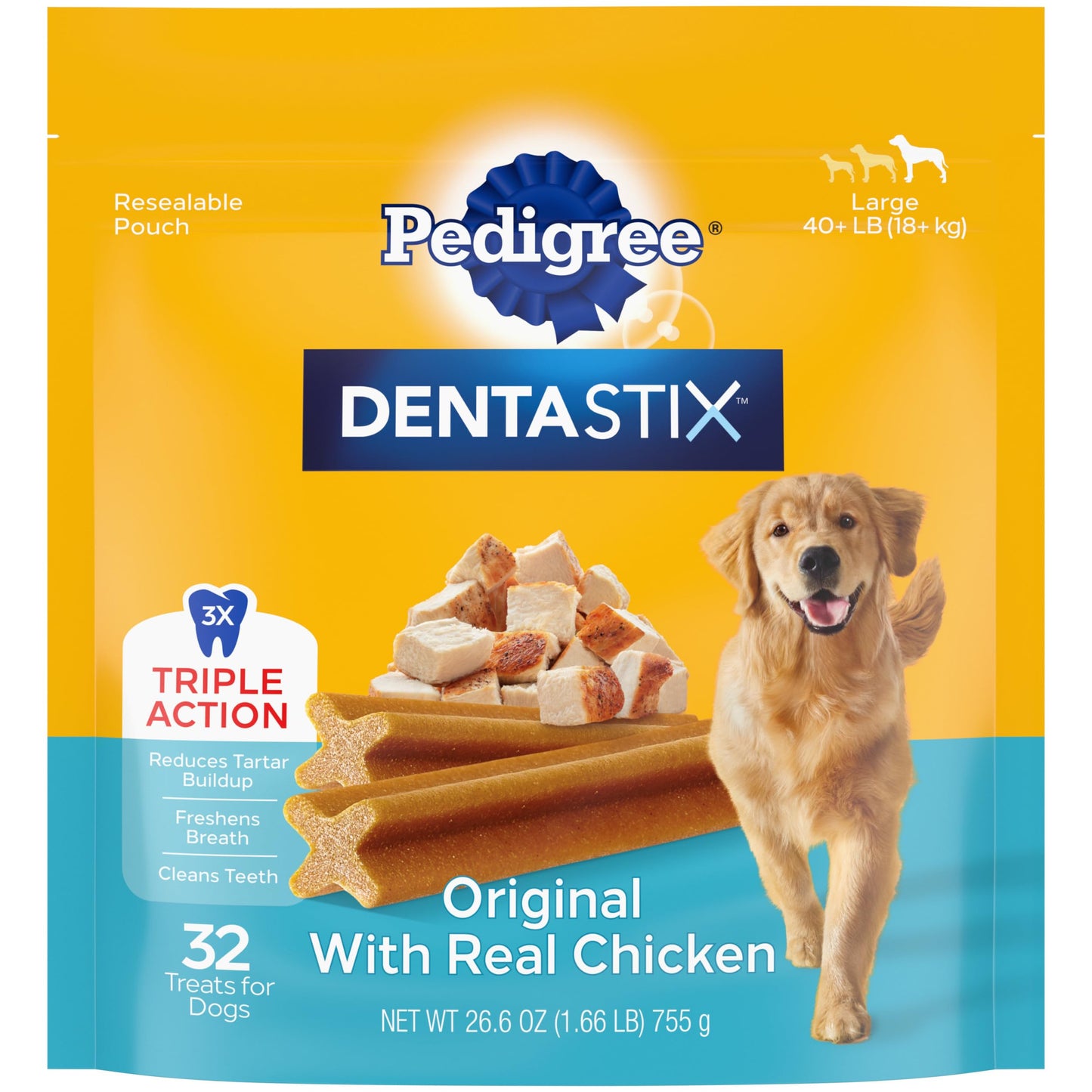 Pedigree Dentastix Large Breed Dog Treats, Fresh Flavor, 1.87 lb. Bag (36 Treats)