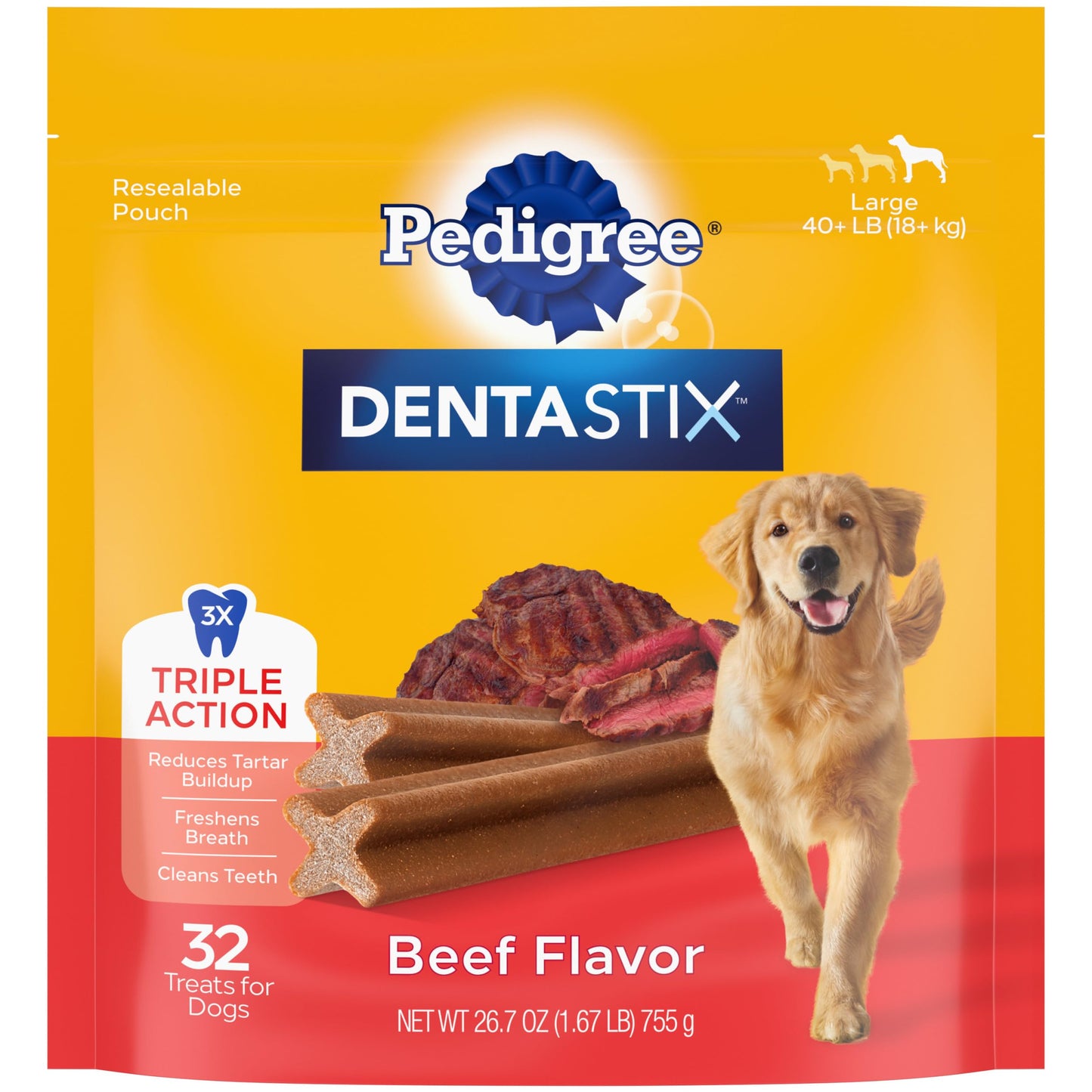 Pedigree Dentastix Large Breed Dog Treats, Fresh Flavor, 1.87 lb. Bag (36 Treats)
