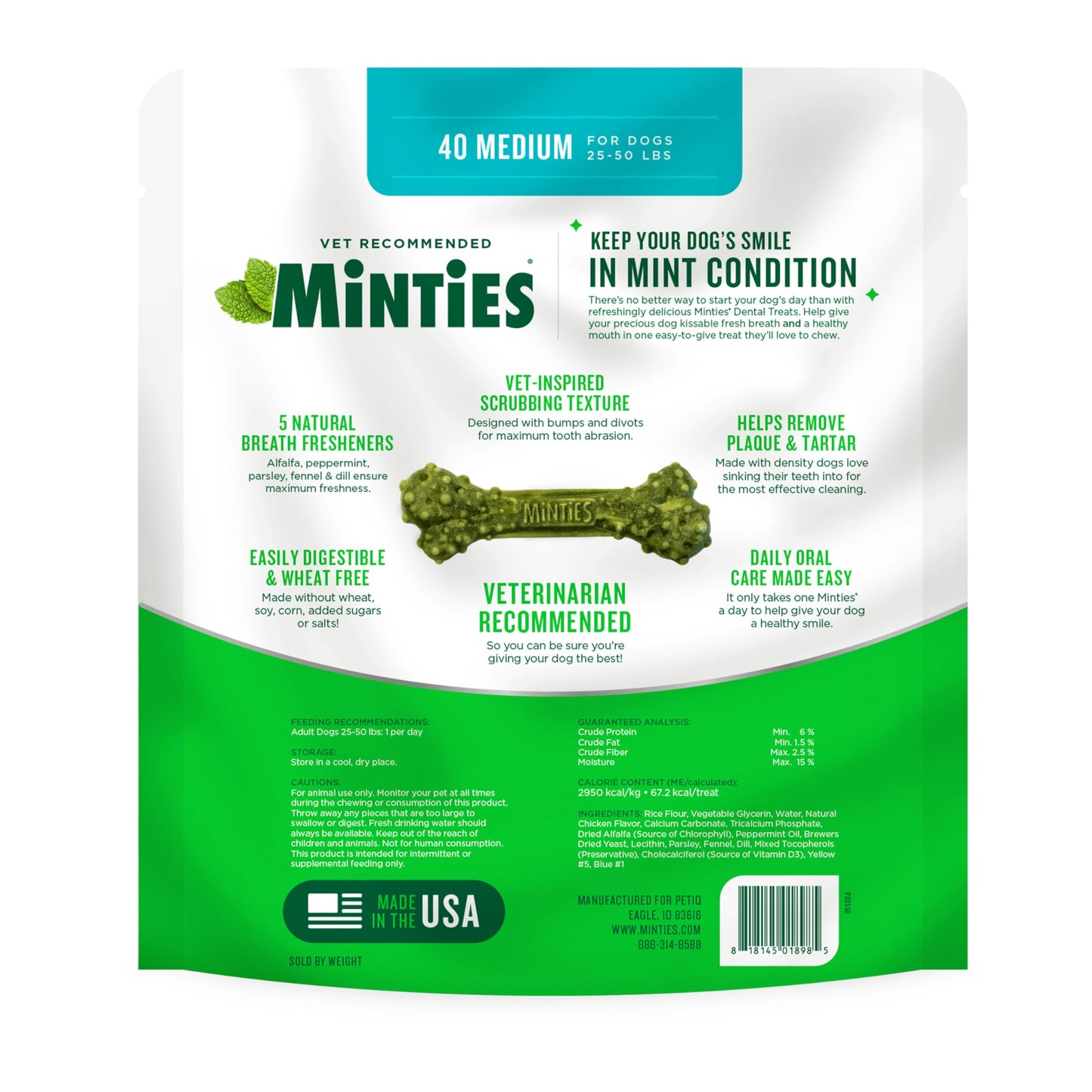 Minties Dog Dental Bone Treats, Tiny/Small Dental Dog Treats, 16 Ounces, Cleans Teeth, Fight Bad Breath, Removes Plaque and Tartar, 16 Count