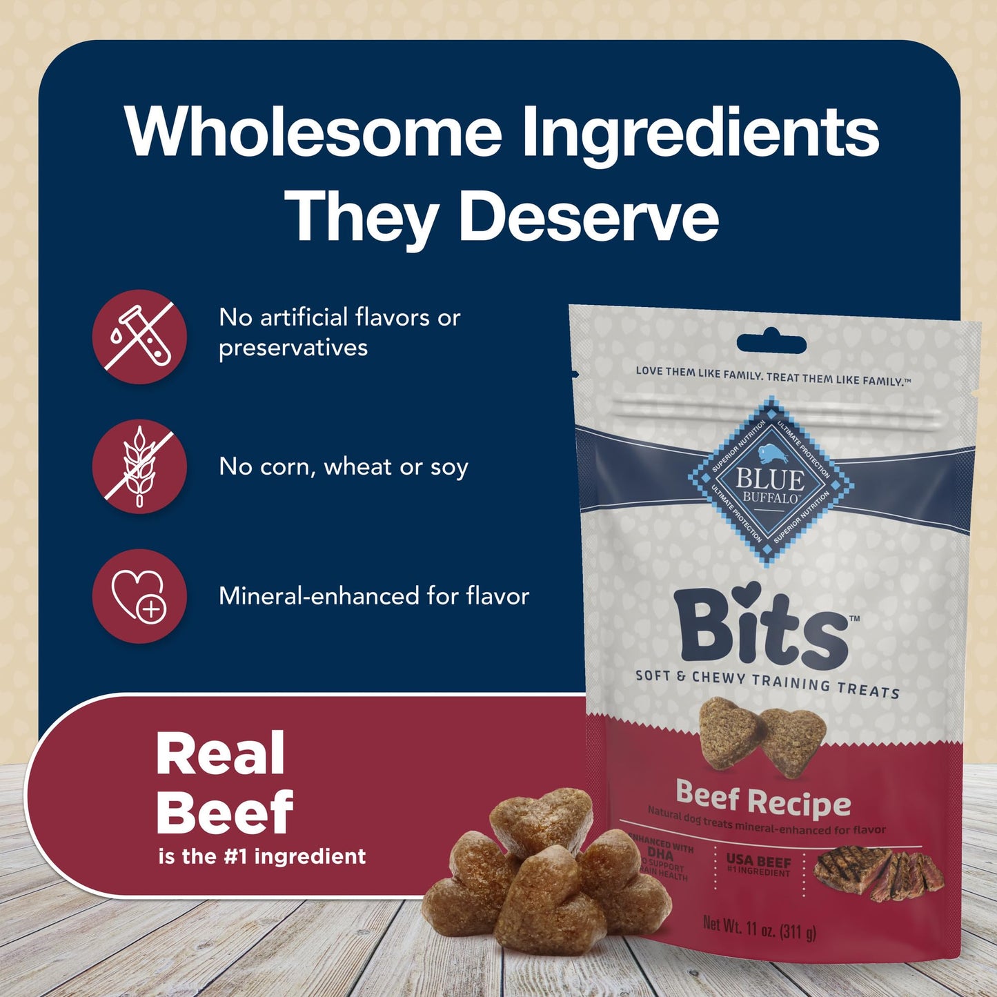 Blue Buffalo Bits Soft Dog Treats for Training, Made With Natural Ingredients & Enhanced with DHA, Chicken Recipe, 19-oz Bag