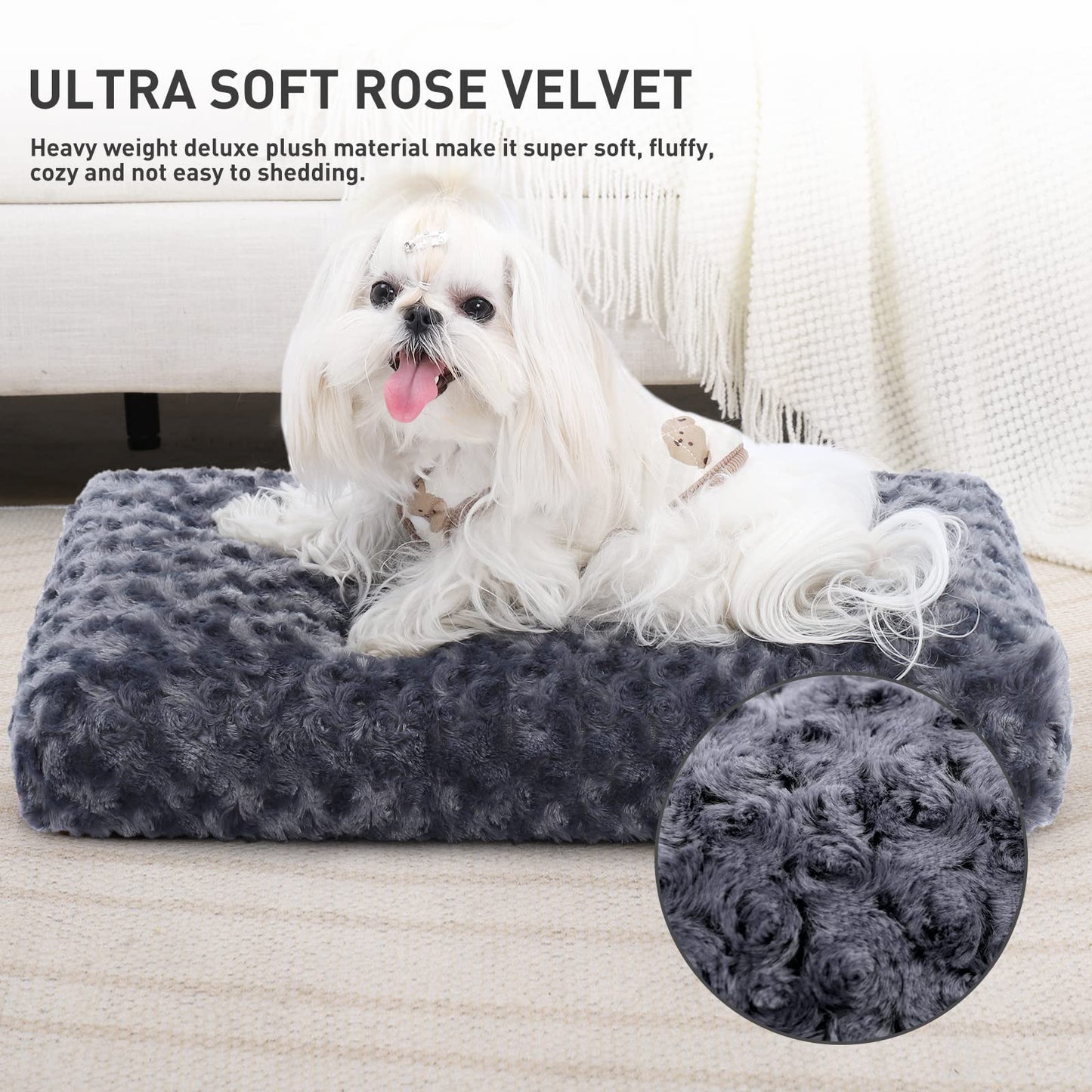 KSIIA Washable Dog Bed Deluxe Plush Dog Crate Beds Comfy Kennel Pad Anti-Slip Pet Sleeping Mat for Large, Jumbo, Medium, Small Dogs Breeds, 35" x 23", Gray