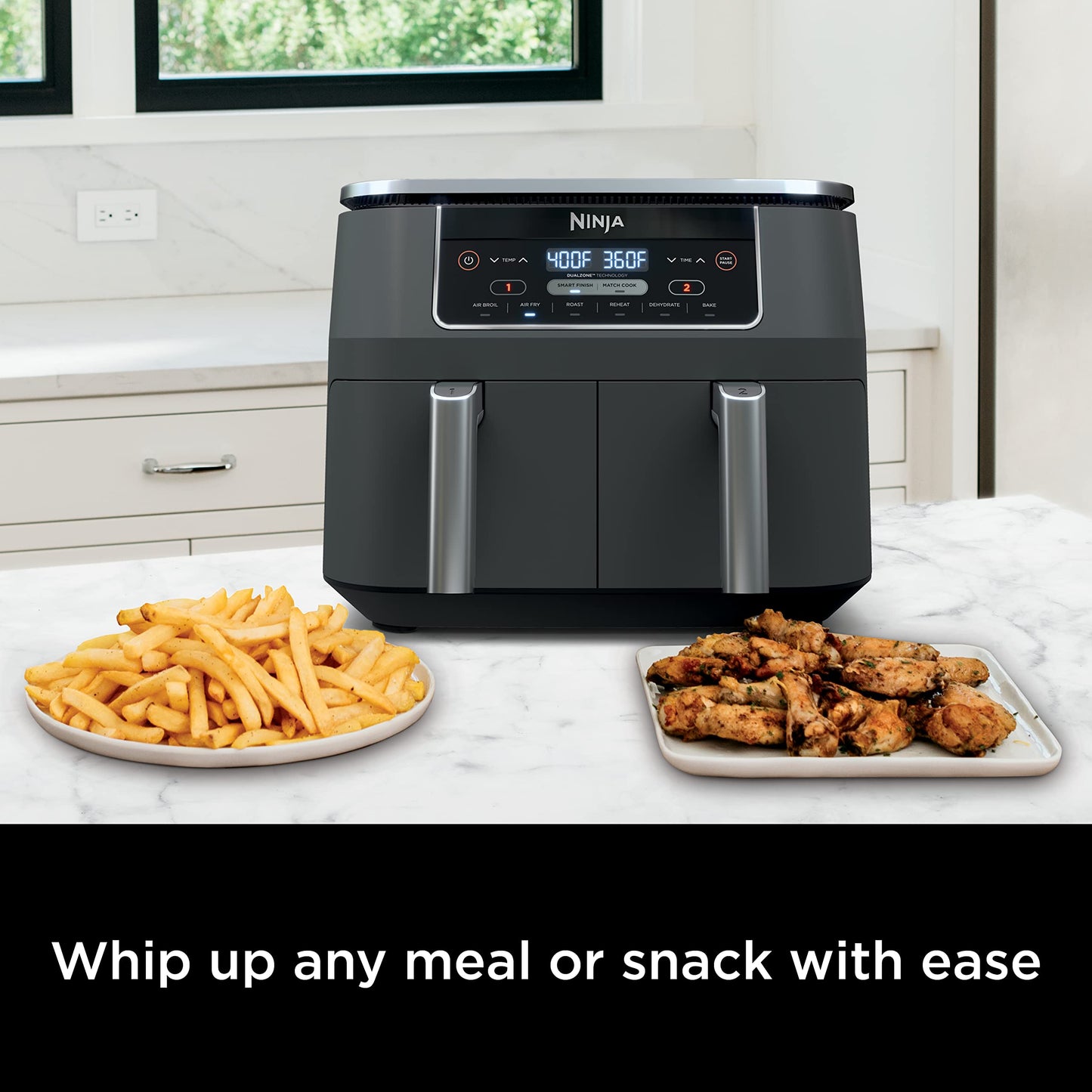 Ninja DZ401 Foodi 10 Quart 6-in-1 DualZone XL 2-Basket Air Fryer with 2 Independent Frying Baskets, Match Cook & Smart Finish to Roast, Broil, Dehydrate for Quick, Easy Family-Sized Meals, Grey