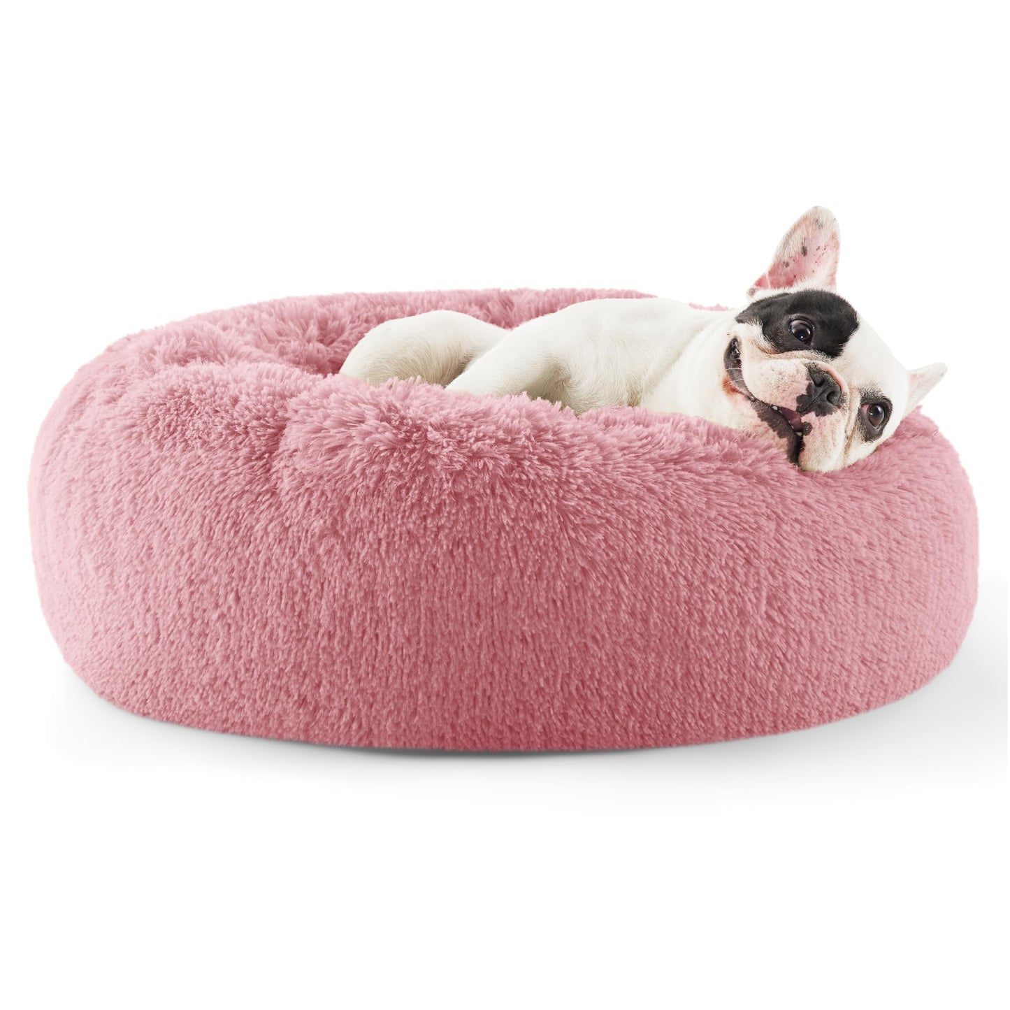Bedsure Calming Dog Bed Medium Size Dog - Donut Washable Medium Pet Bed, 30 inches Anti-Slip Round Fluffy Plush Faux Fur Cat Bed, Fits up to 45 lbs Pets, Camel