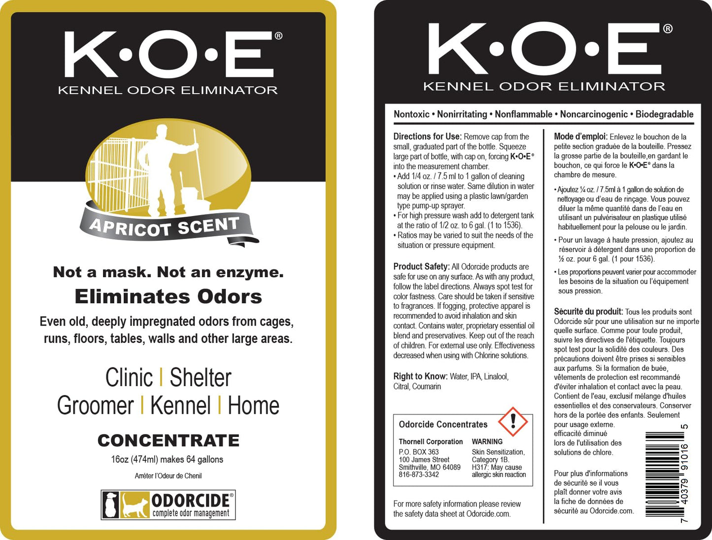 Odorcide K.O.E Kennel Odor Eliminator Concentrate – For Cages, Runs & More – For Home & Kennel w/Safe, Non-Enzymatic Formula (Fresh Scent, 16 oz)
