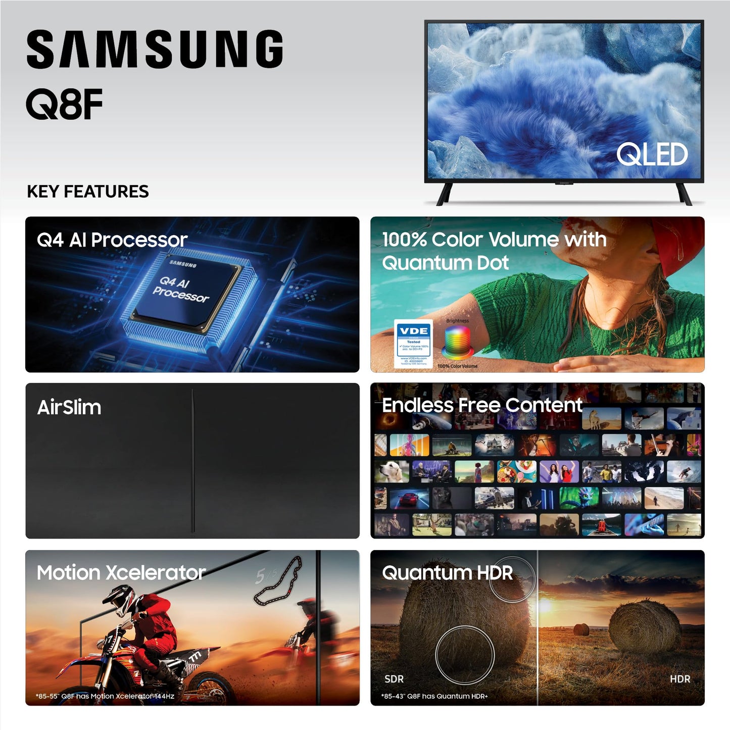Samsung 65-Inch Class QLED Q8F 4K UHD Smart TV (2025 Model) Q4 AI Processor, 100% Color Volume with Quantum Dot, AirSlim Design, Endless Free Content, Samsung Vision AI, Alexa Built-in