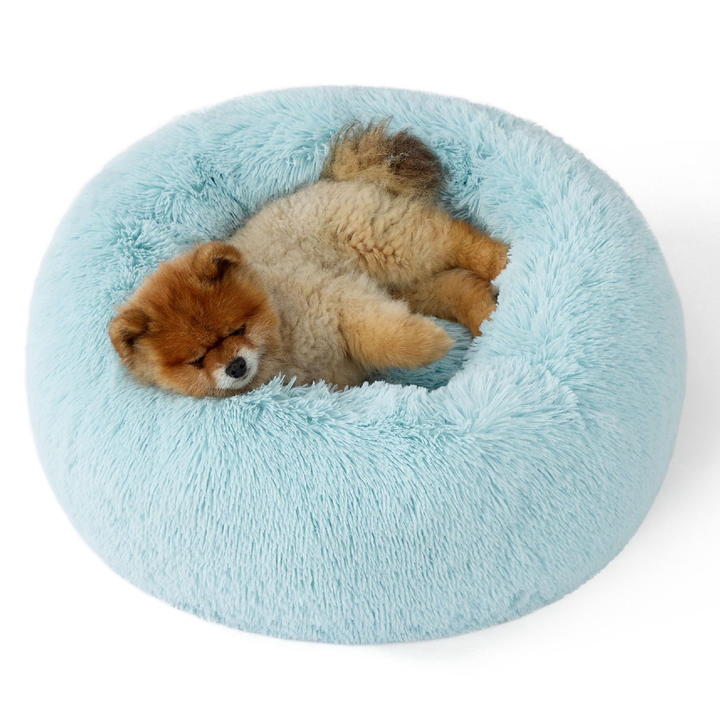 Bedsure Calming Dog Bed Medium Size Dog - Donut Washable Medium Pet Bed, 30 inches Anti-Slip Round Fluffy Plush Faux Fur Cat Bed, Fits up to 45 lbs Pets, Camel