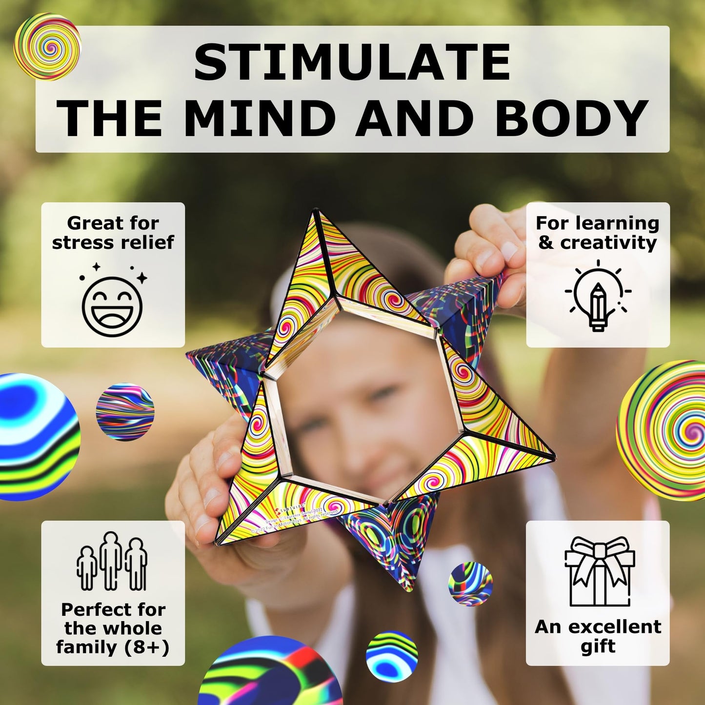 SHASHIBO Shape Shifting Box - Award-Winning Fidget Toy w/ 36 Rare Earth Magnets - Fidget Cube Transforms Into Over 70 Shapes, Sensory Toy Gift for Kids, Teens, and Adults (Vapor)