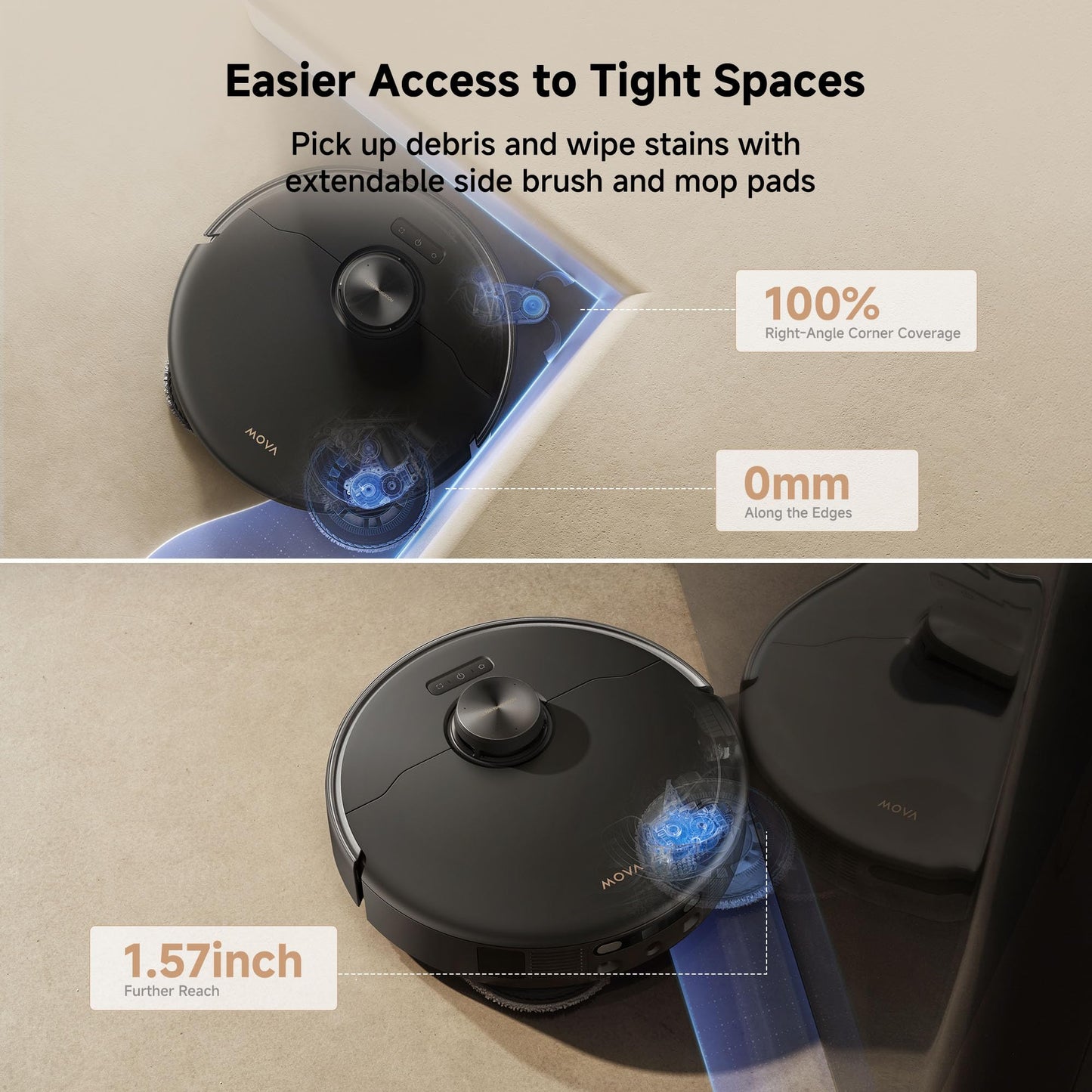 Mova P10 Pro Ultra Robot Vacuum and Mop 13,000Pa Suction, 140°F Hot Water Auto Mop Washing & Drying, Dual Spinning Extenable Mop,10.5mm Lifting for Carpet, 360°Obstacle Avoidance, App Control