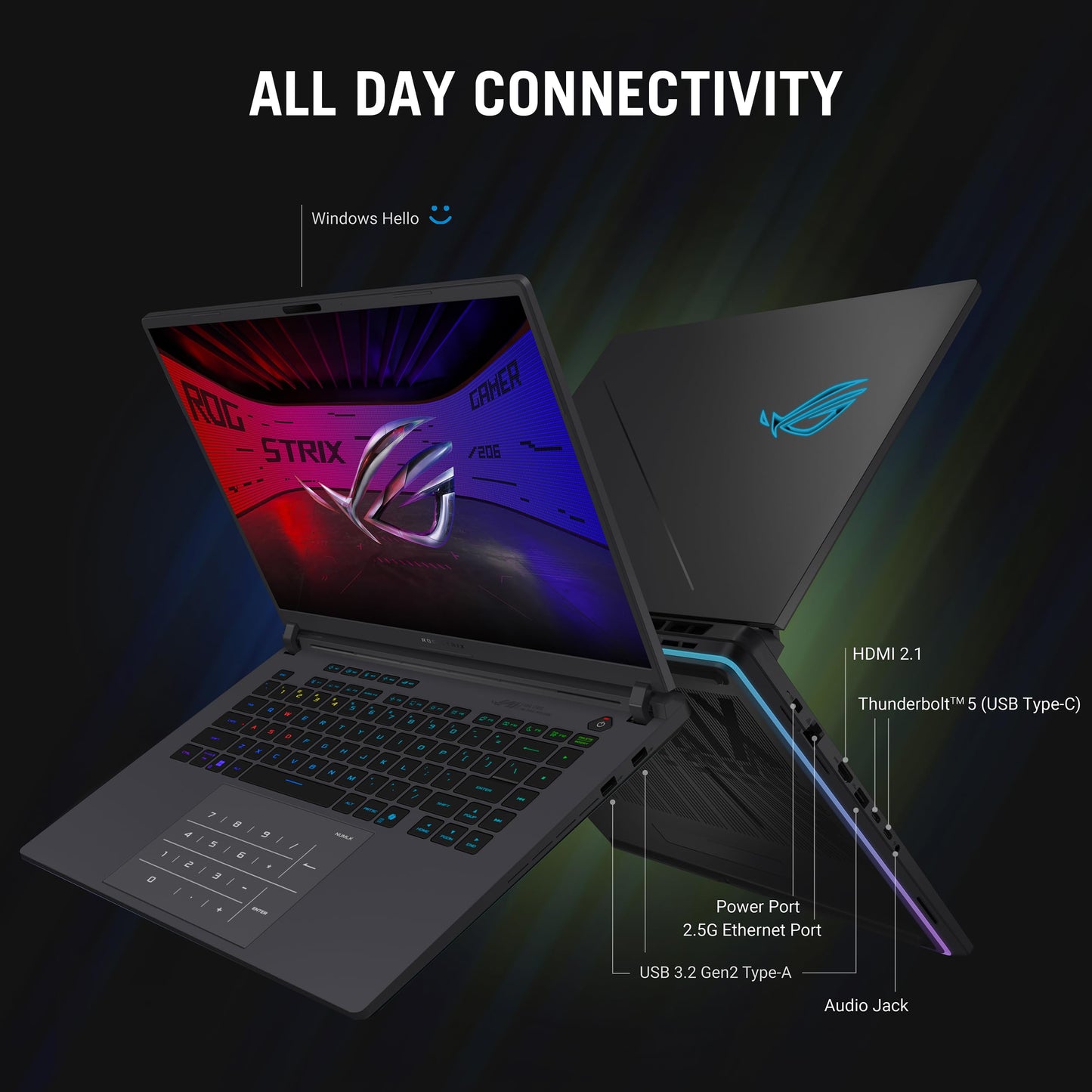 ASUS ROG Strix G16 (2025) Gaming Laptop, 16” ROG Nebula Display 16:10 2.5K 240Hz/3ms, NVIDIA® GeForce RTX™ 5070 Ti GPU, Intel® Core™ Ultra 9 275HX Processor, 32GB DDR5, 1TB SSD, Wi-Fi 7, Win11 Home