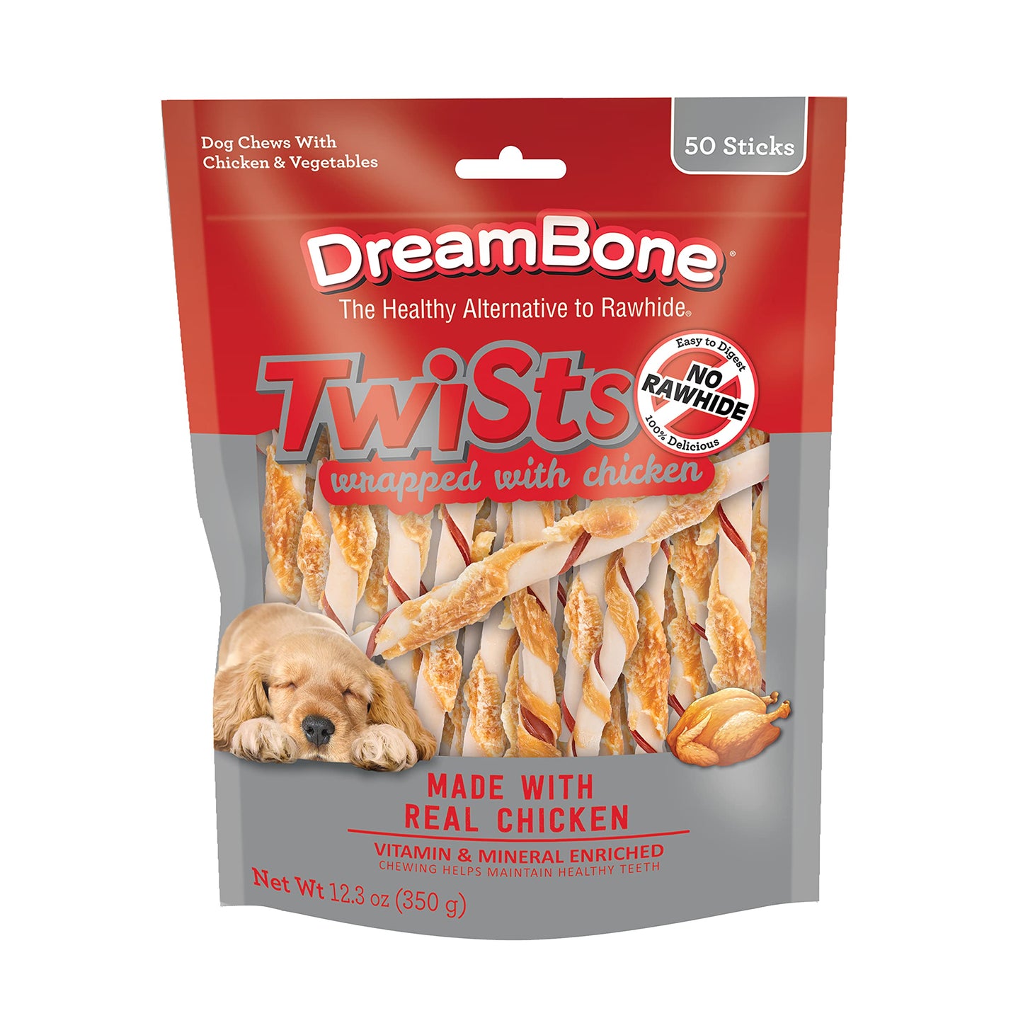 DreamBone Twist Sticks, Made With Real Chicken, Rawhide-Free Chews for Dogs, 50 Count