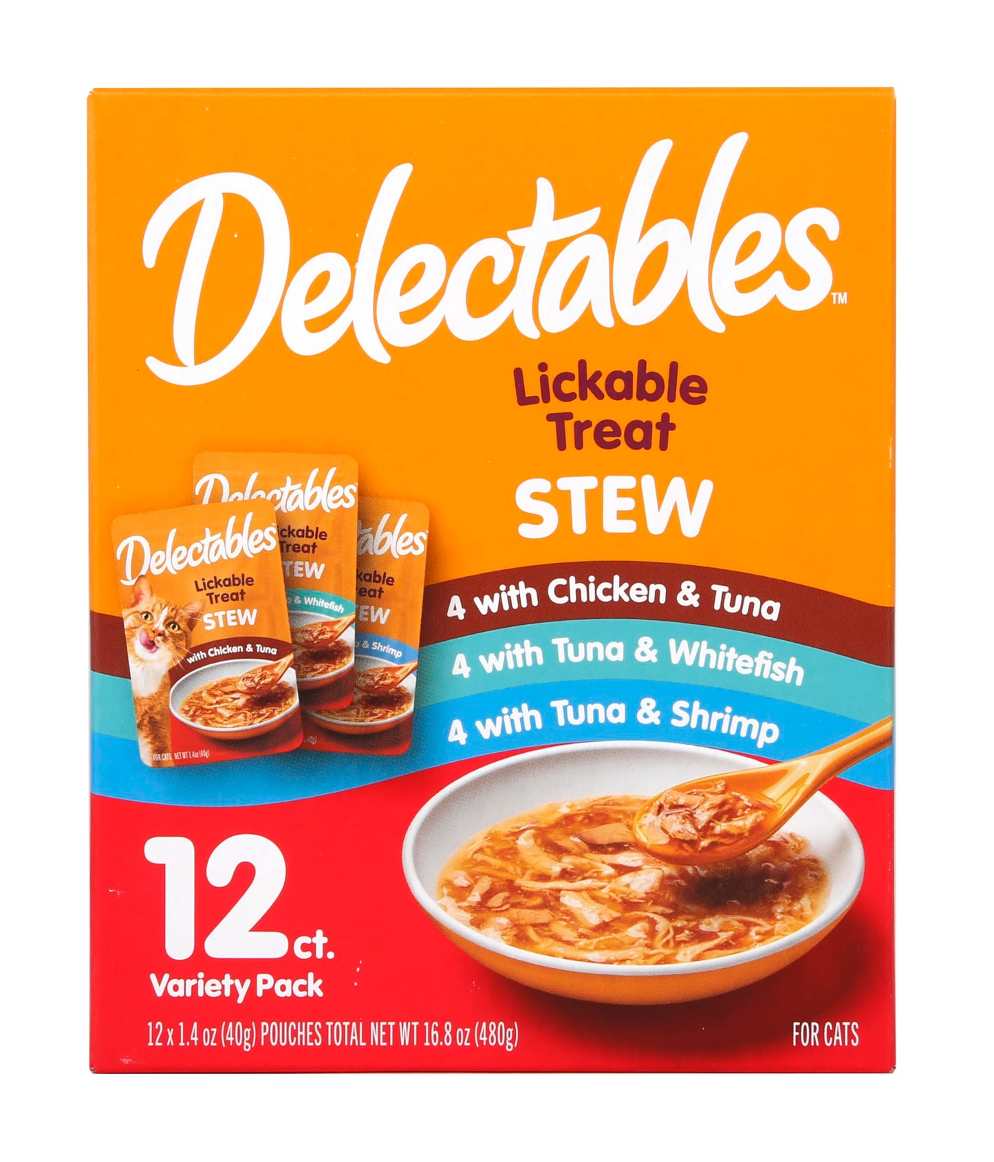 Hartz Delectables Stew Lickable Wet Cat Treats for Adult & Senior Cats, Variety Pack, 1.4 Ounce (Pack of 12)