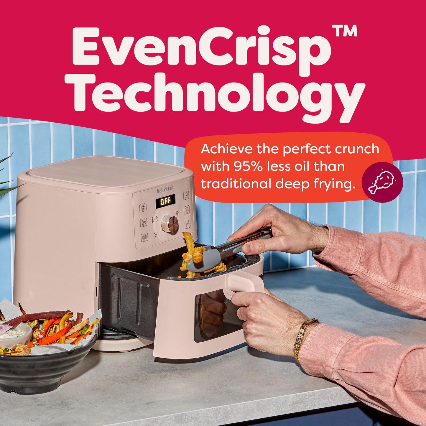 Instant Pot 4Qt VORTEX 6-in-1 Mini Air Fryer, Custom Program Options, Air Fry, Broil, Roast, Dehydrate, Bake, Reheat, Black, 4 Quarts